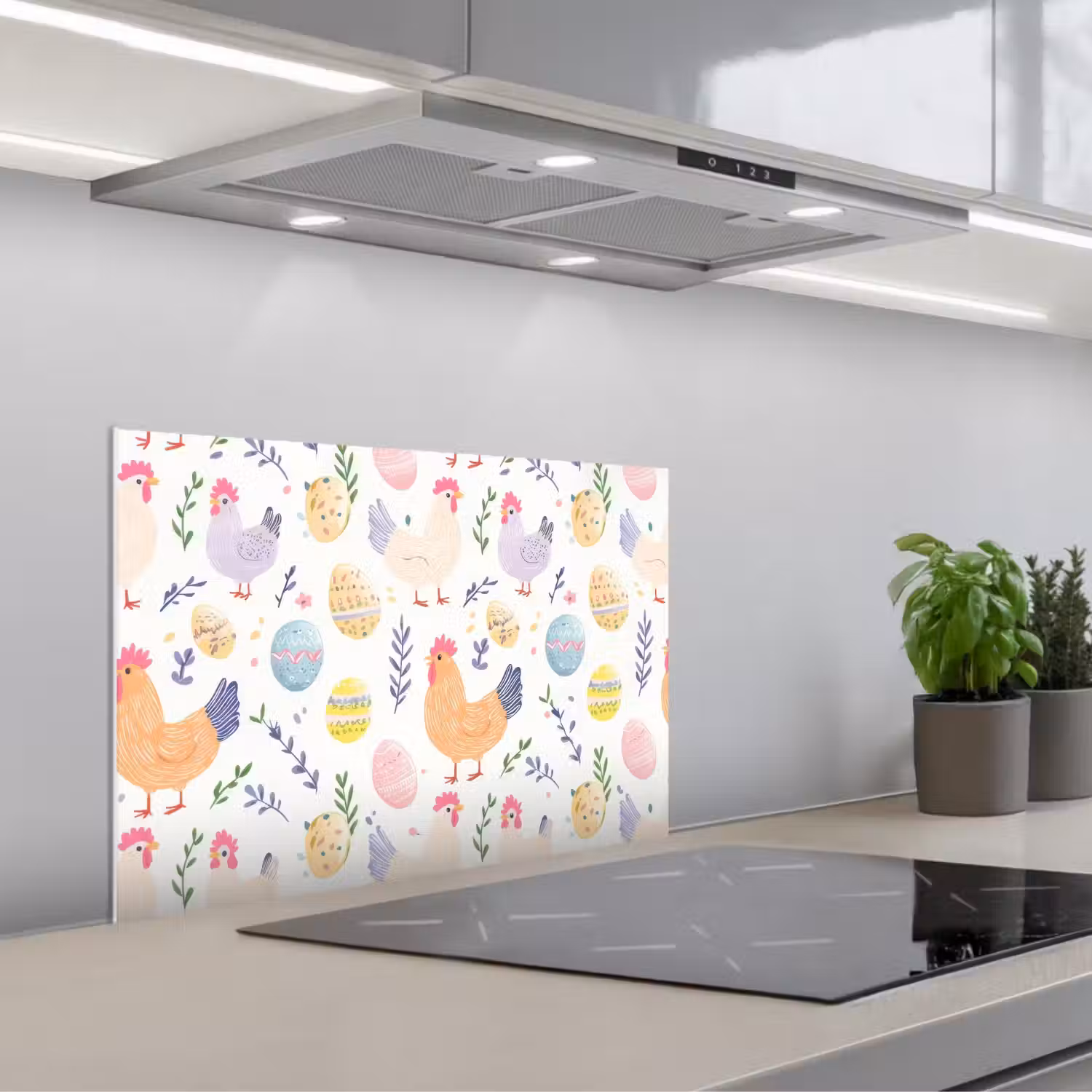 Patroon - Kip - Paaseieren keuken achterwand spatscherm klein -3d_schuin