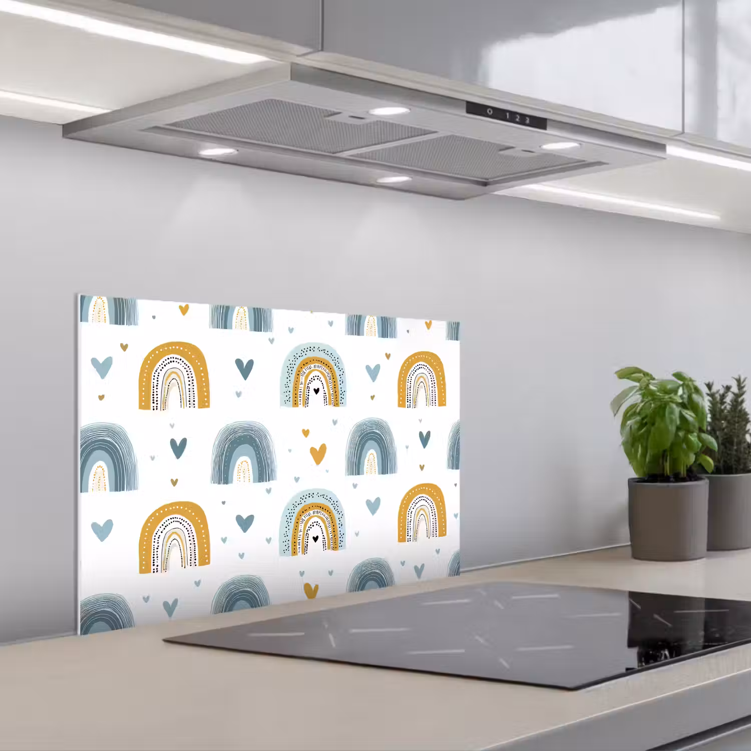 Patroon - Regenboog - Hartjes keuken achterwand spatscherm klein -3d_schuin