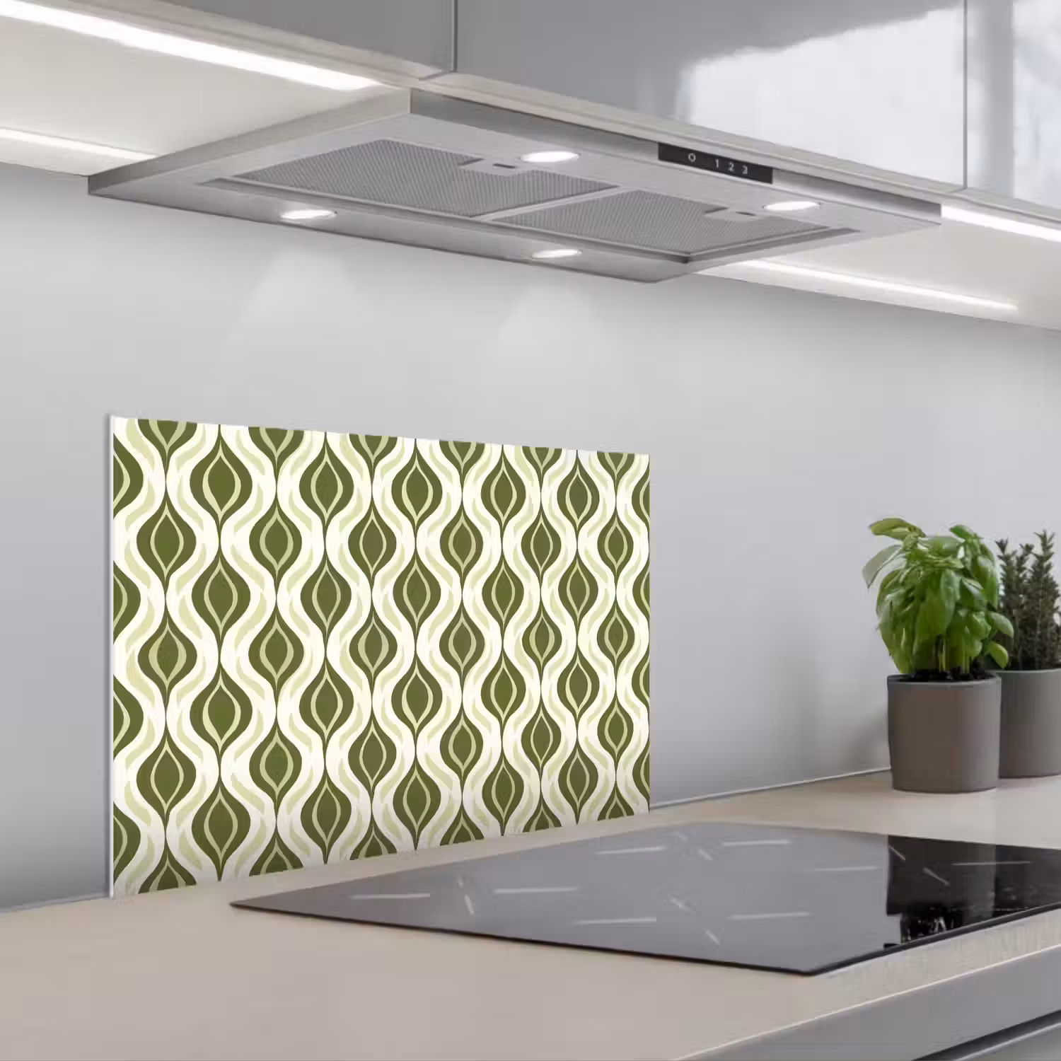 Patroon - Retro - Groen keuken achterwand spatscherm klein 900 -3d_schuin