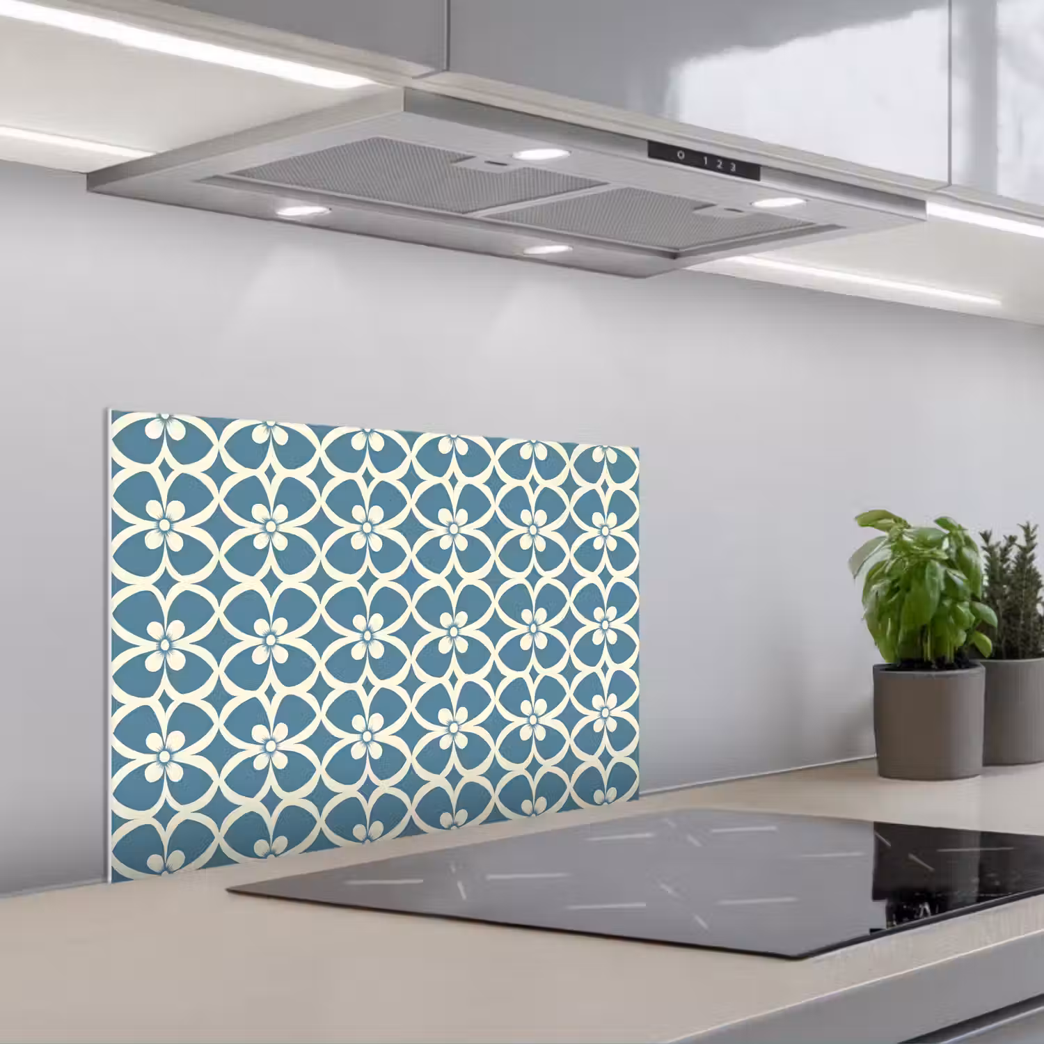 Patroon - Symmetrisch - Blauw keuken achterwand spatscherm klein 900 -3d_schuin