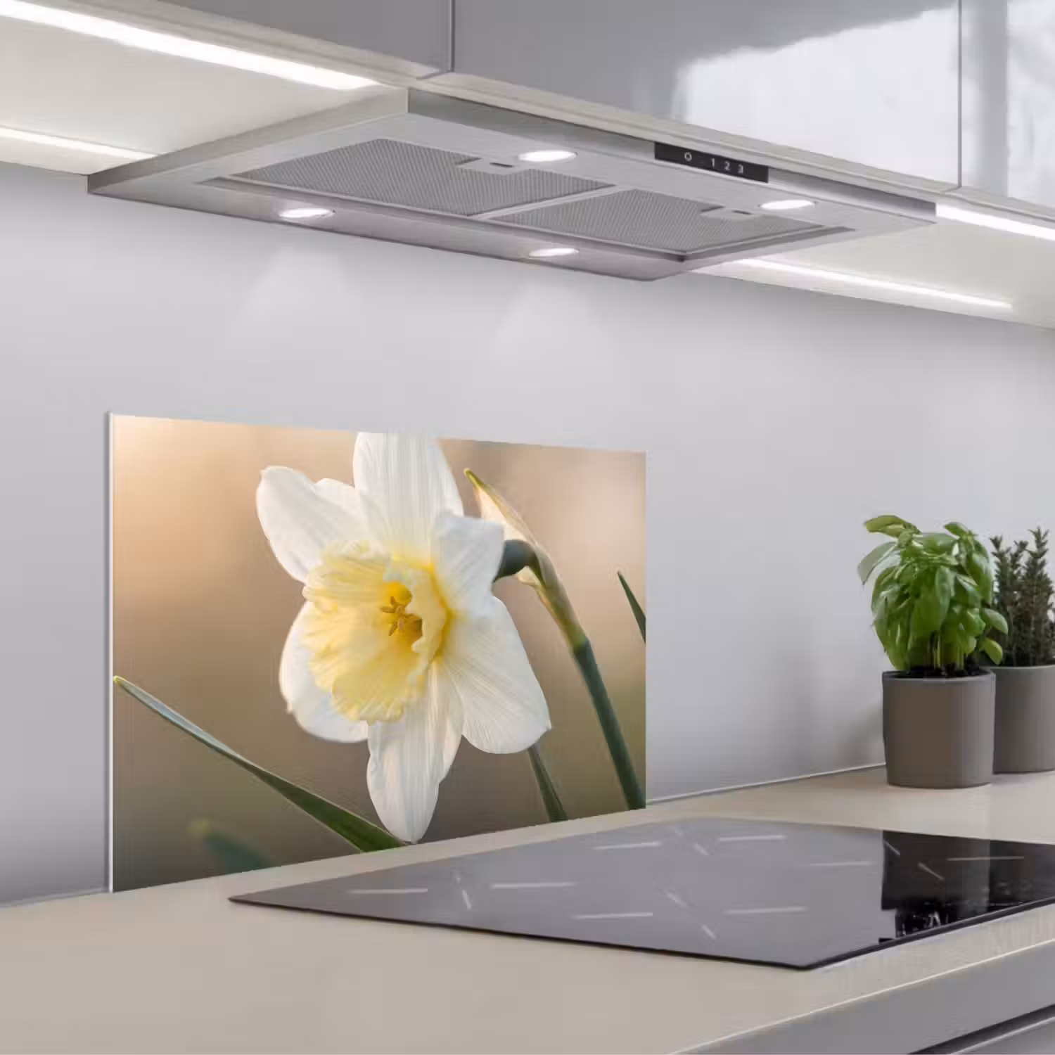 Narcis - Bloem - Minimalistisch keuken achterwand spatscherm klein -3d_schuin
