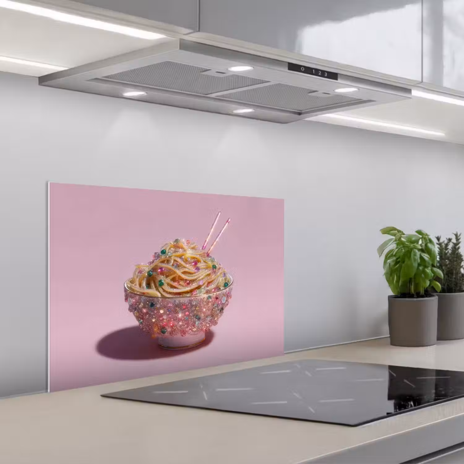 Noodles - Edelstenen - Stokjes - Roze keuken achterwand spatscherm klein -3d_schuin