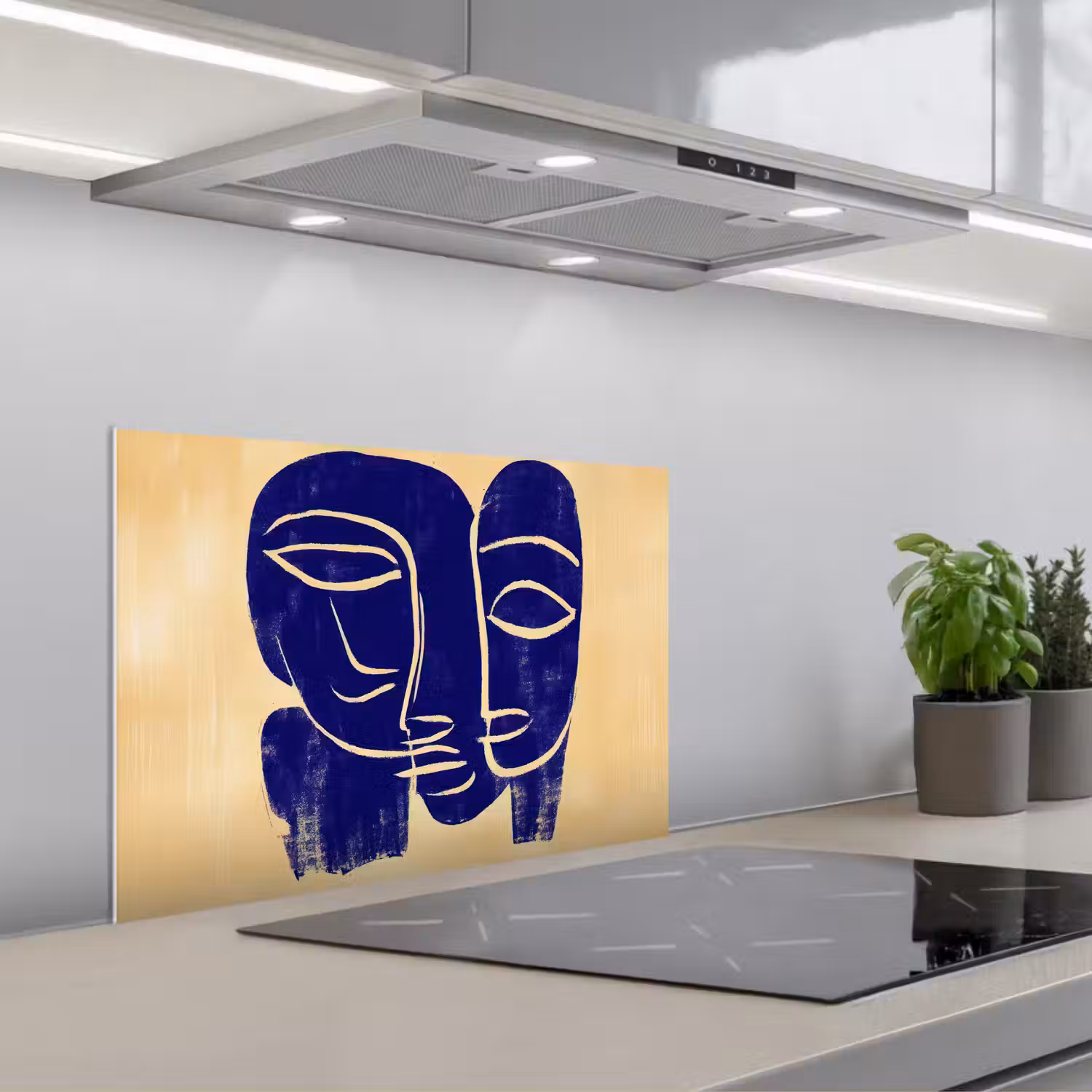 Okergeel - Blauw - Eenvoudige lijnen keuken achterwand spatscherm klein -3d_schuin