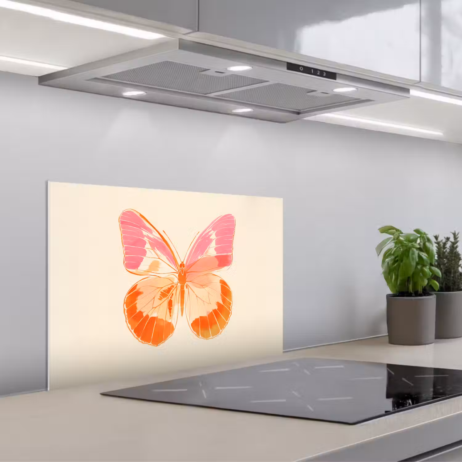 Oranje - Vlinder - Minimalistisch keuken achterwand spatscherm klein -3d_schuin