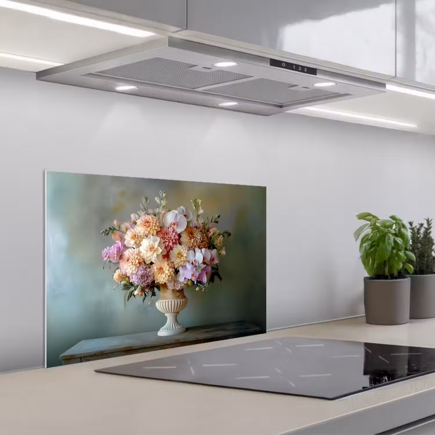 Orchidee - Boeket - Vaas - Bloemen keuken achterwand spatscherm klein -3d_schuin