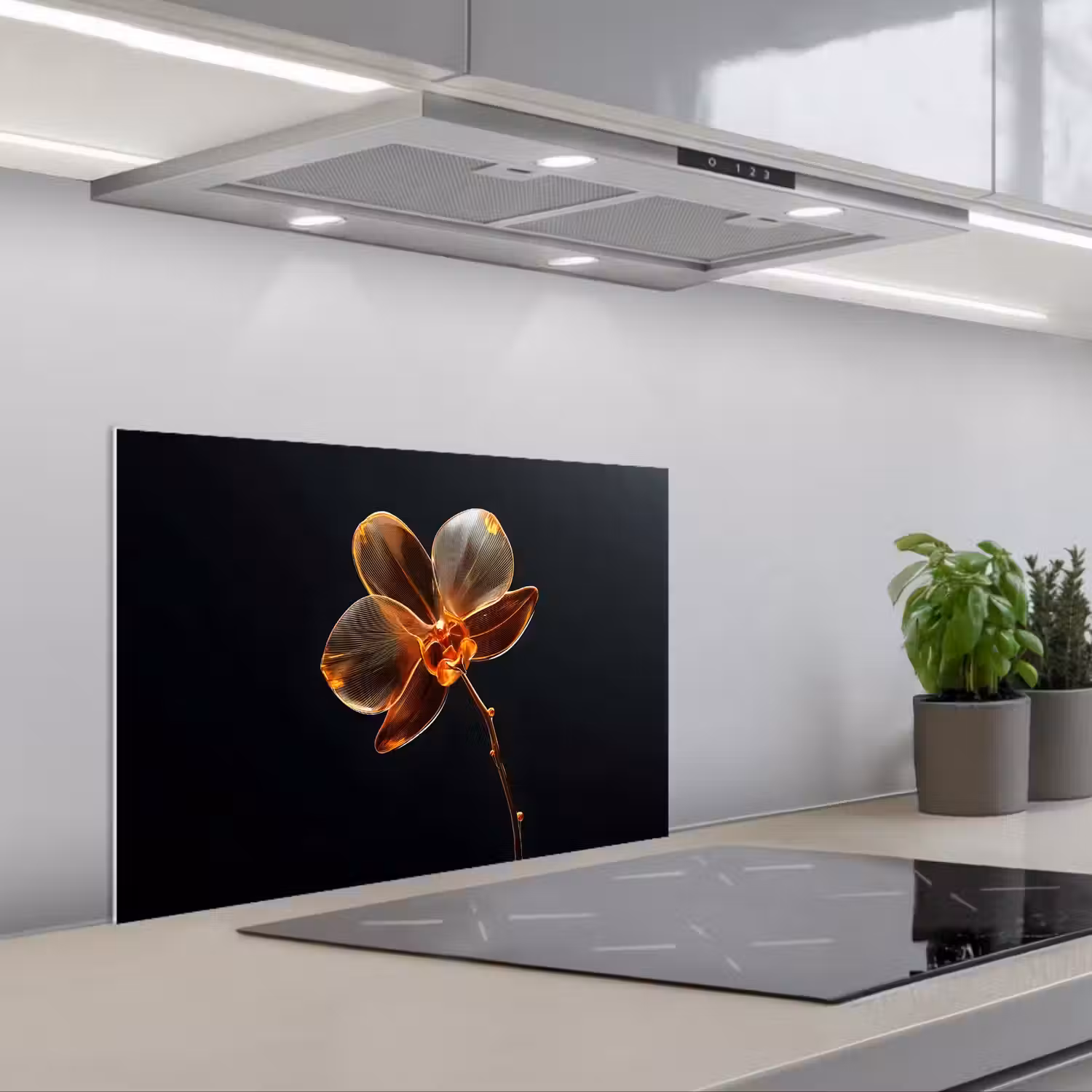 Orchidee - Doorzichtig - Bloem keuken achterwand spatscherm klein -3d_schuin