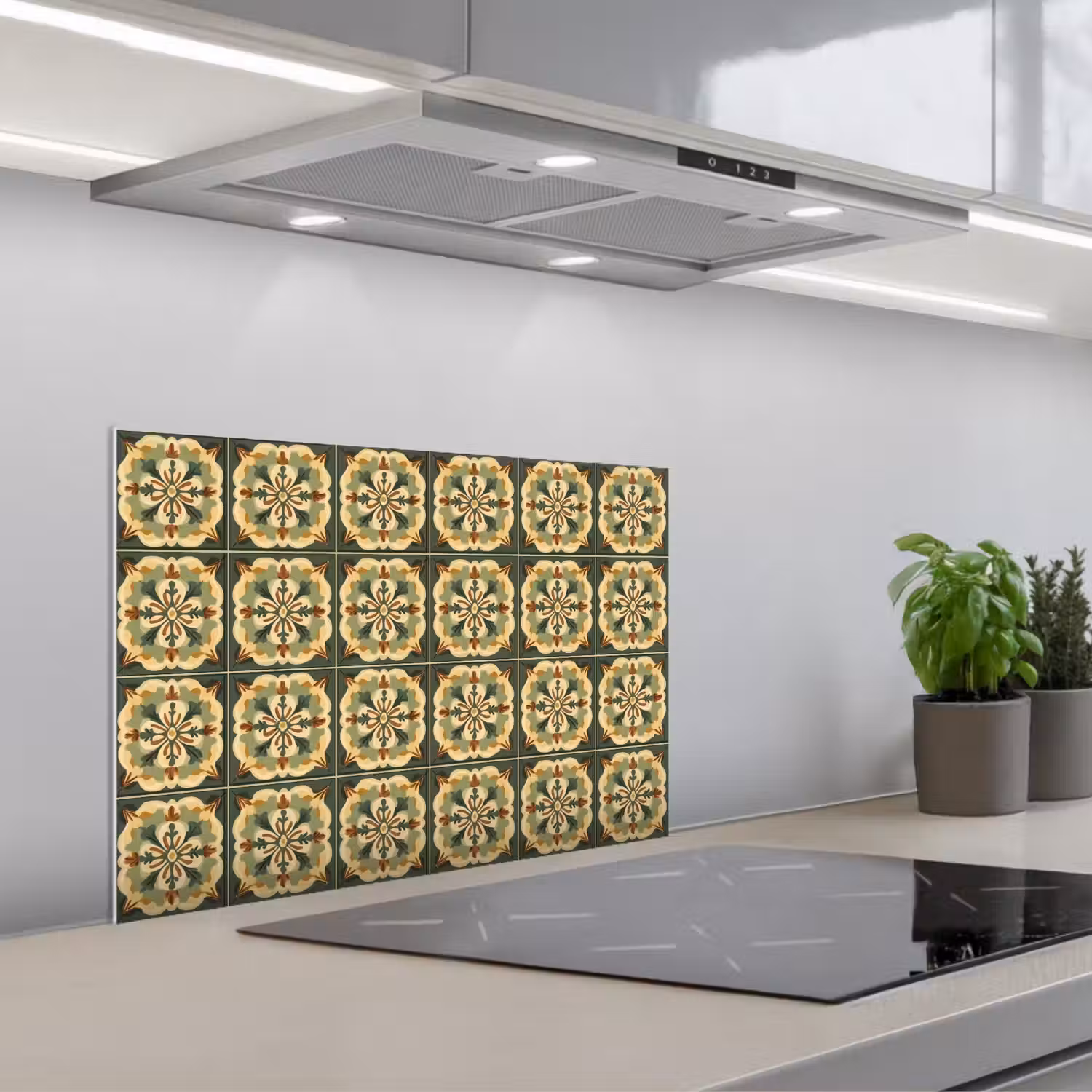 Ornament - Patroon - Groen keuken achterwand spatscherm klein 900 -3d_schuin