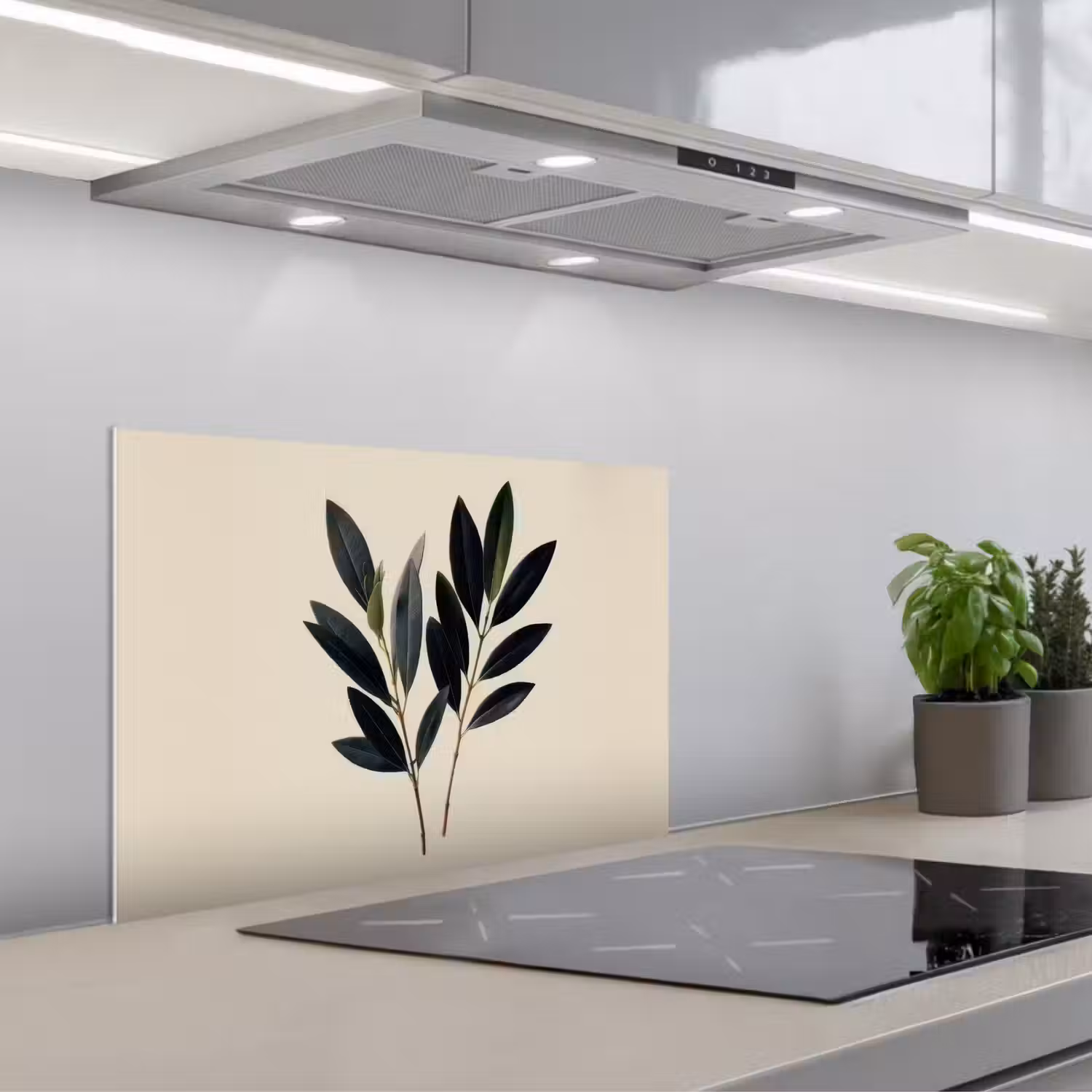 Ovaalvormige bladeren - Diep groen - Symmetrisch keuken achterwand spatscherm klein -3d_schuin