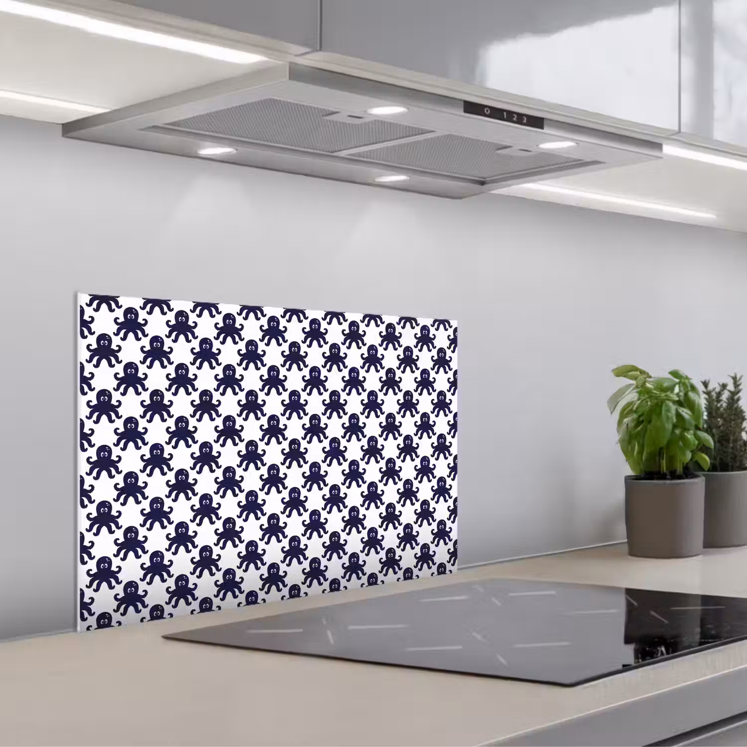 Oceaan - Octo - Blauw - Wit keuken achterwand spatscherm klein 900 -3d_schuin