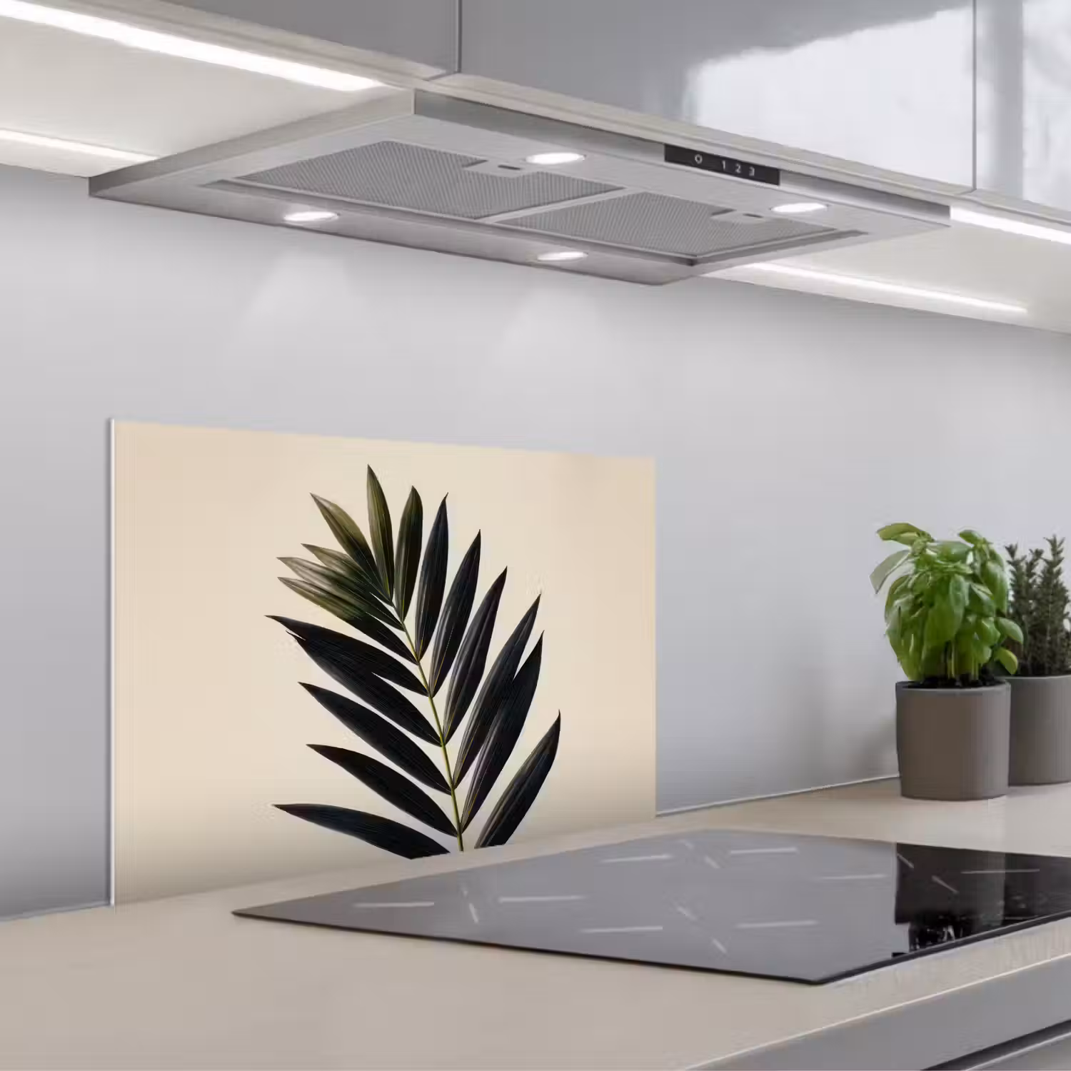 Palmblad - Donkere bladen - Subtiel keuken achterwand spatscherm klein -3d_schuin