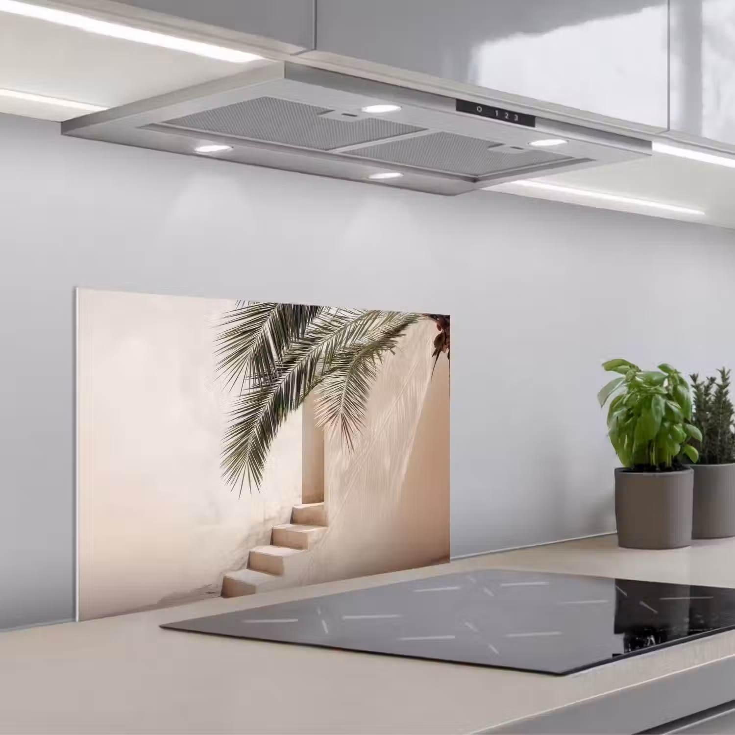 Palmboom - Schaduw - Trap - Beige keuken achterwand spatscherm klein -3d_schuin