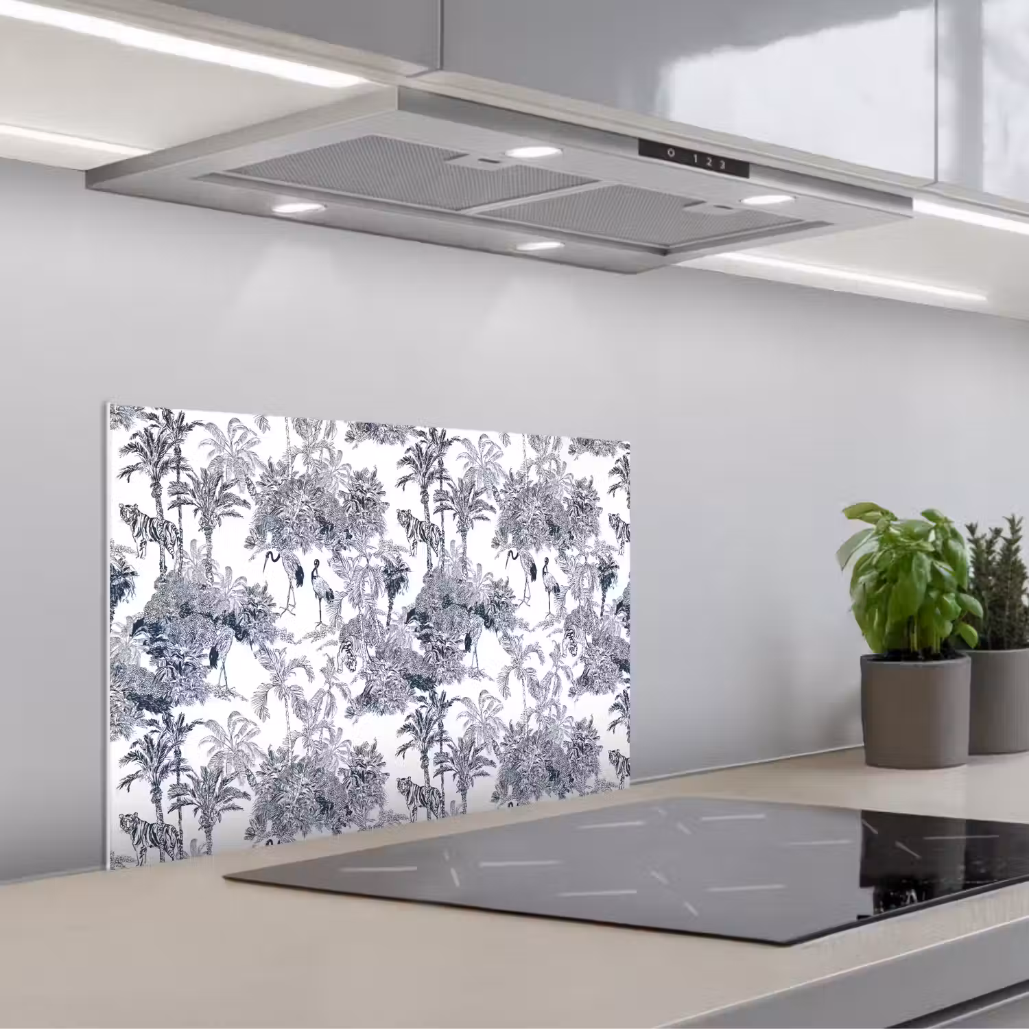 Palmbomen - Jungle - Abstract - Blauw keuken achterwand spatscherm klein 900 -3d_schuin