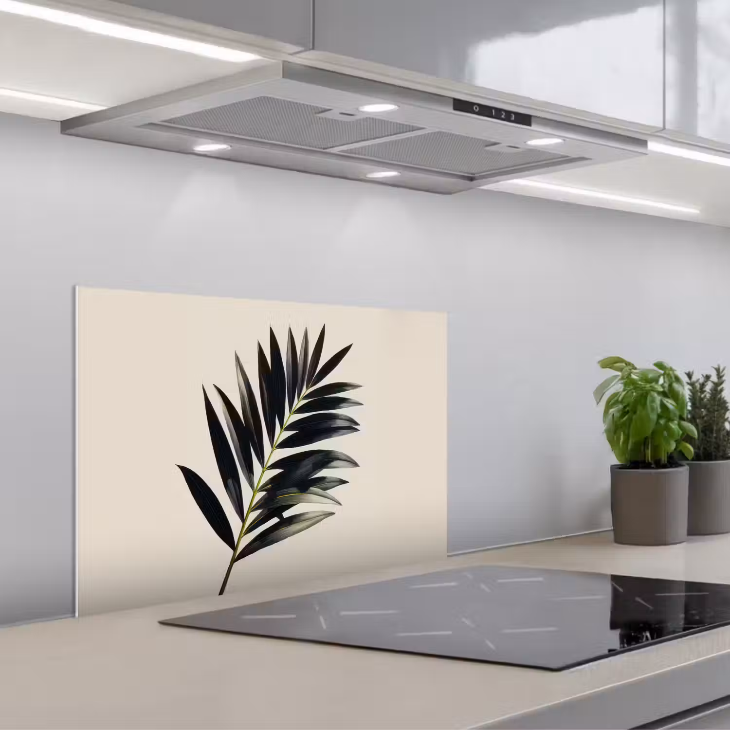 Palmblad - Subtiel - Groen - beige keuken achterwand spatscherm klein -3d_schuin