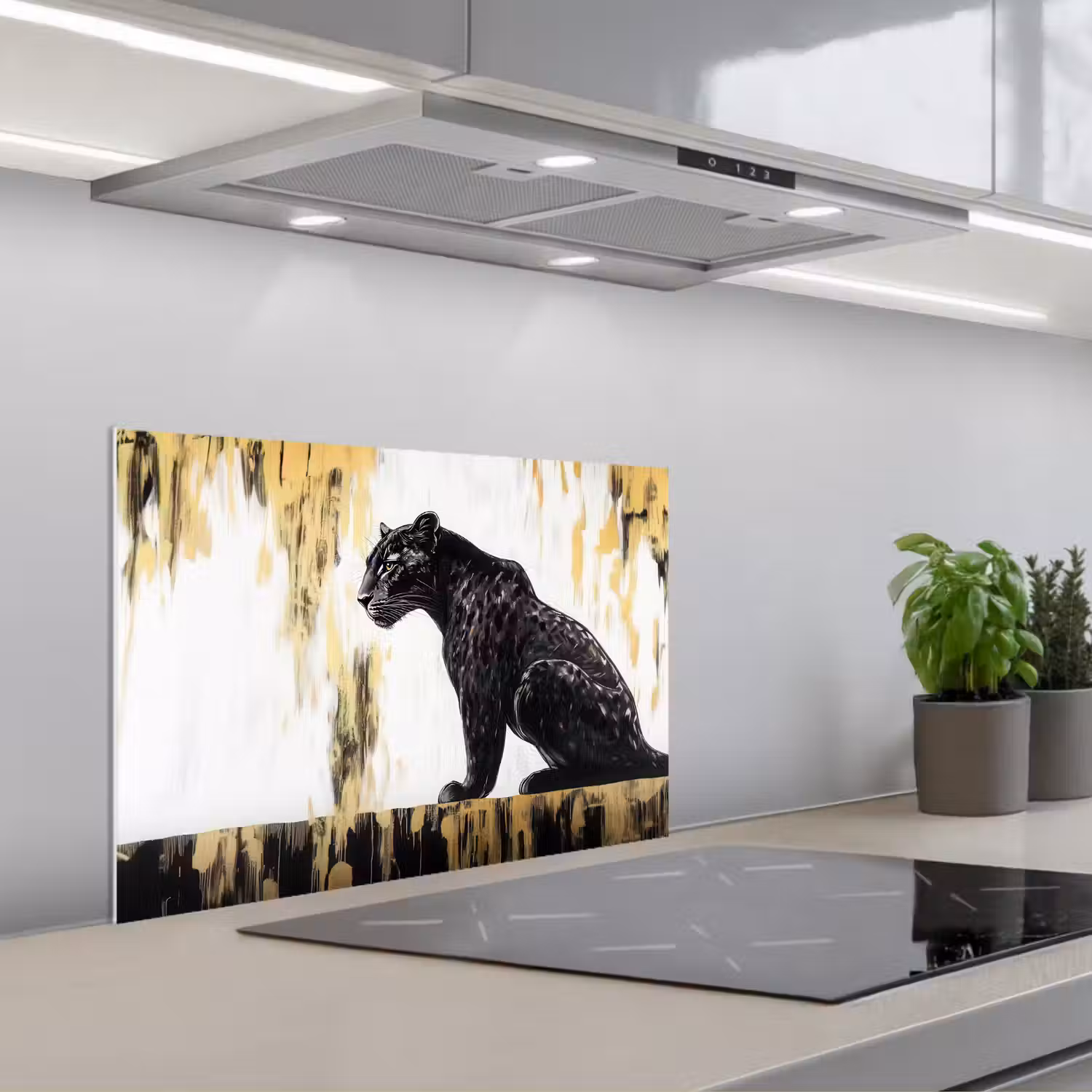 Panter - Zwart - Abstract - Goud keuken achterwand spatscherm klein -3d_schuin