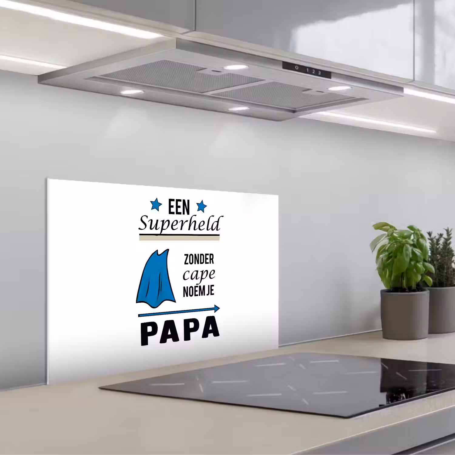 Papa - Quotes - Een superheld zonder cape noem je papa - Spreuken keuken achterwand spatscherm klein -3d_schuin