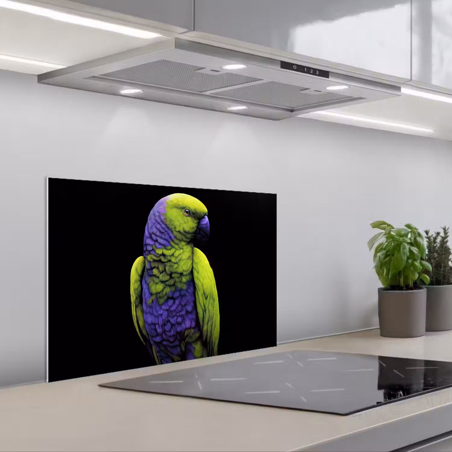 Papegaai - Veren - Opvallend - Groen keuken achterwand spatscherm klein -3d_schuin