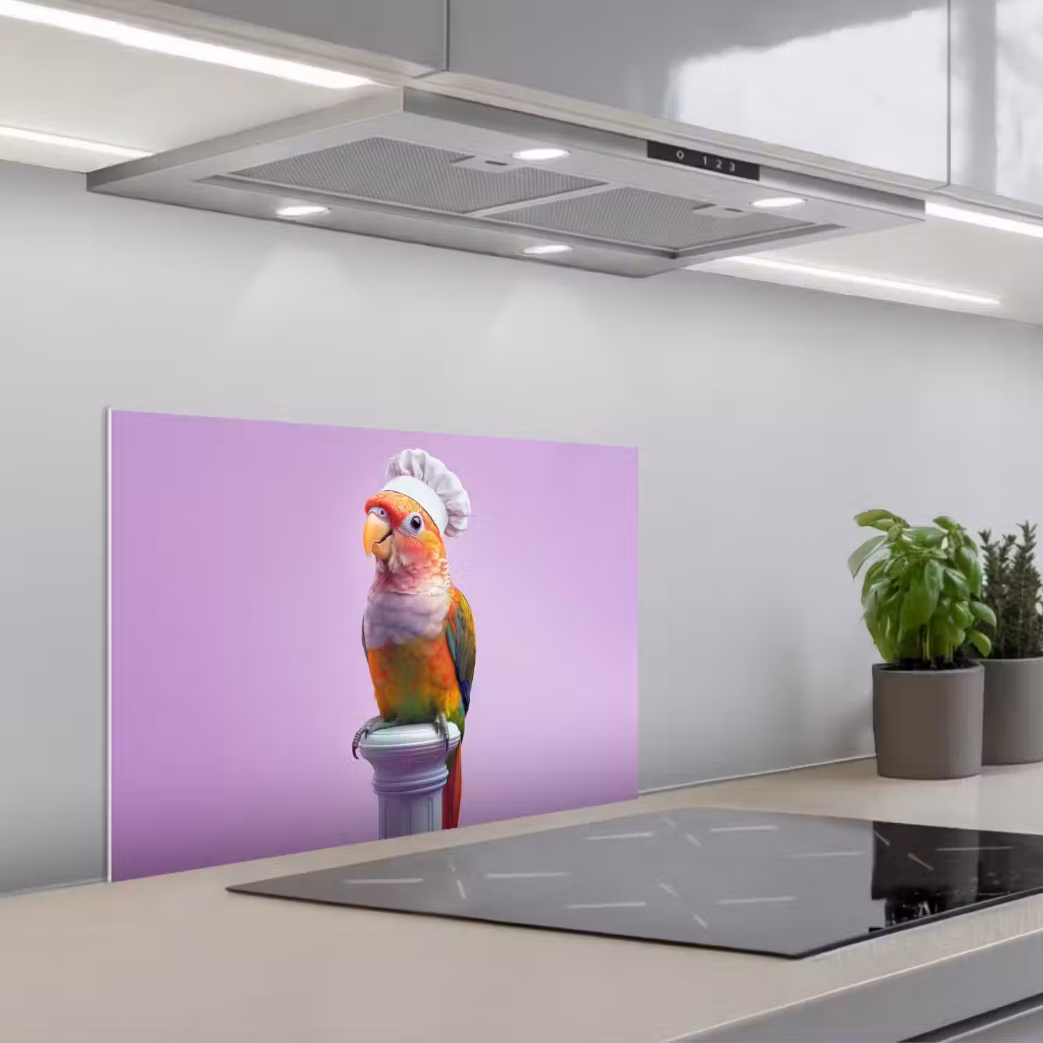 Papegaai - Koksmuts - Pilaar - Vogel keuken achterwand spatscherm klein -3d_schuin