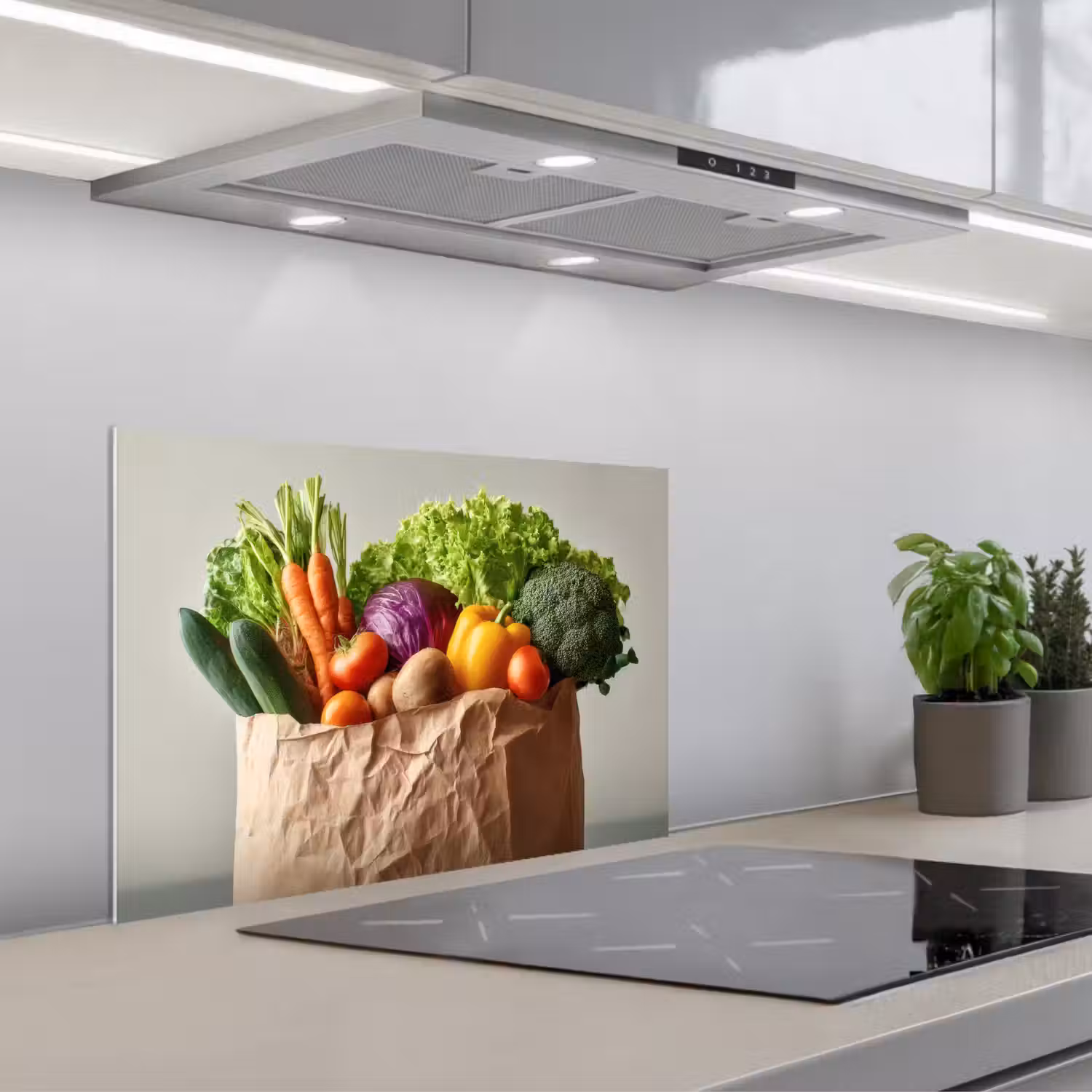 Papieren - Boodschappen - Groente - Kleurrijk keuken achterwand spatscherm klein -3d_schuin