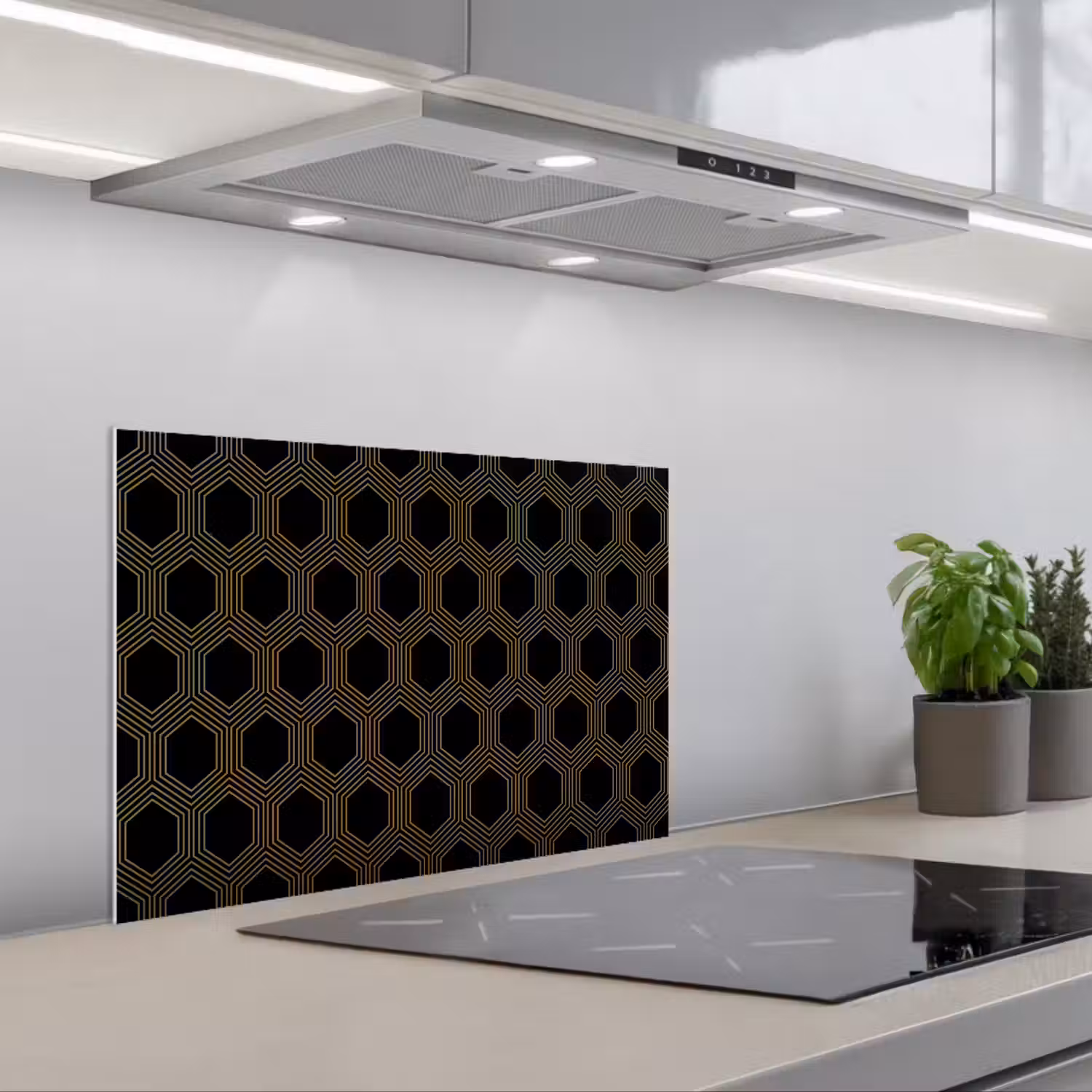 Parallel - Goud - Zwart - Bijenraatmotief keuken achterwand spatscherm klein 900 -3d_schuin