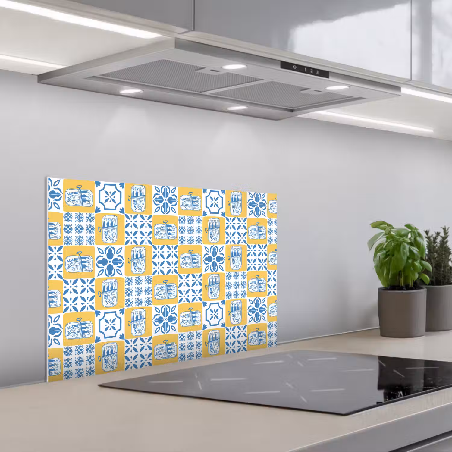 Zee - Geel - Blauw - Wit keuken achterwand spatscherm klein 900 -3d_schuin