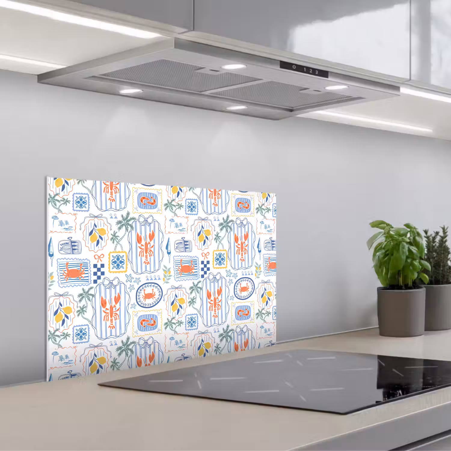 Zee - Sfeer - Krab - Blauw keuken achterwand spatscherm klein 900 -3d_schuin