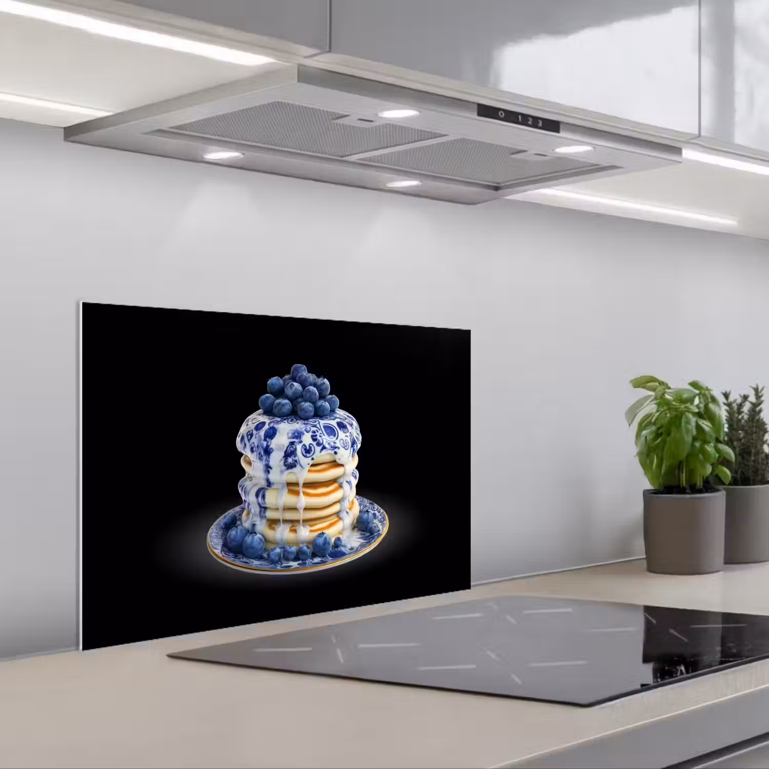 Pannenkoeken - Blauwe Bessen - Bord keuken achterwand spatscherm klein -3d_schuin
