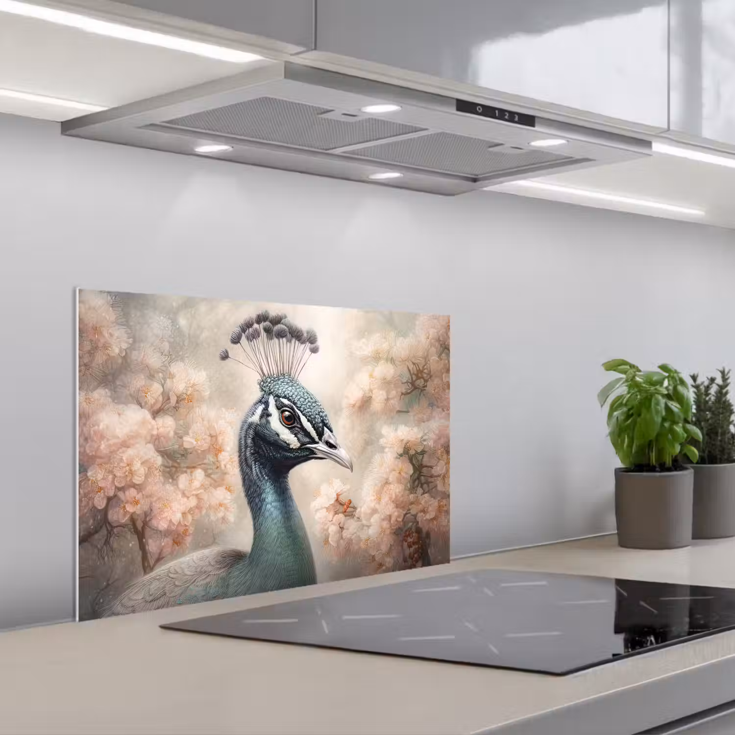 Pauw - Vogels - Bloemen - Boom - Botanisch keuken achterwand spatscherm klein -3d_schuin