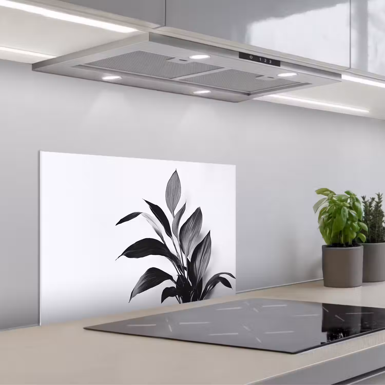 Plant - Bladeren - Minimalistisch - Zwart keuken achterwand spatscherm klein -3d_schuin