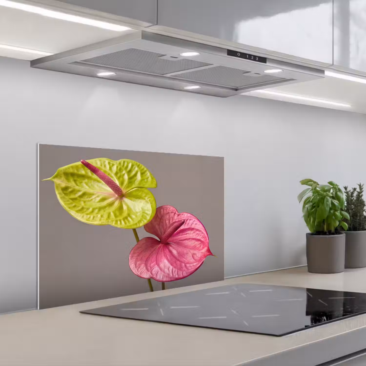 Planten - Anthurium - Groen - Roze keuken achterwand spatscherm klein -3d_schuin