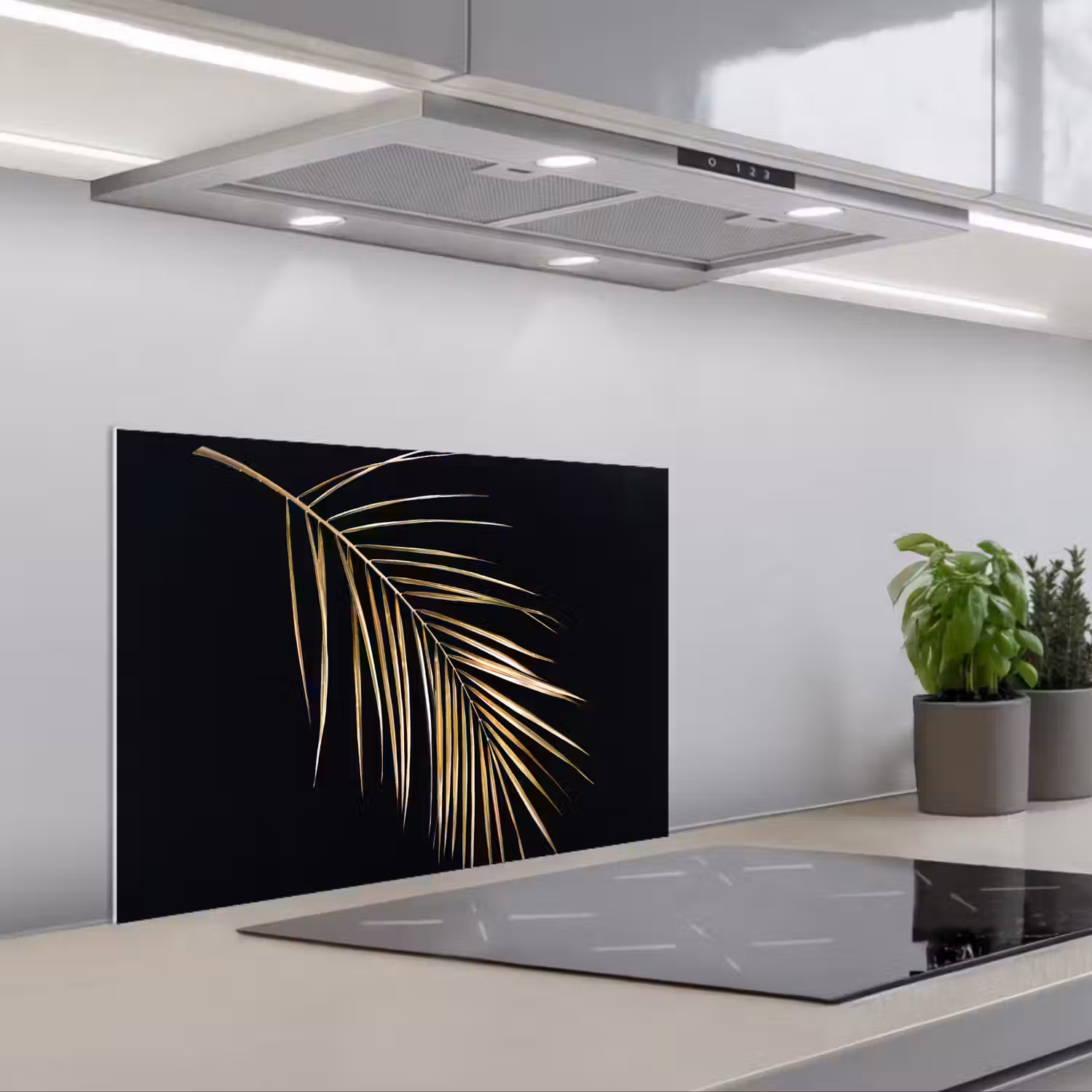 Planten - Goud - Zwart - Bladeren - Luxe keuken achterwand spatscherm klein -3d_schuin