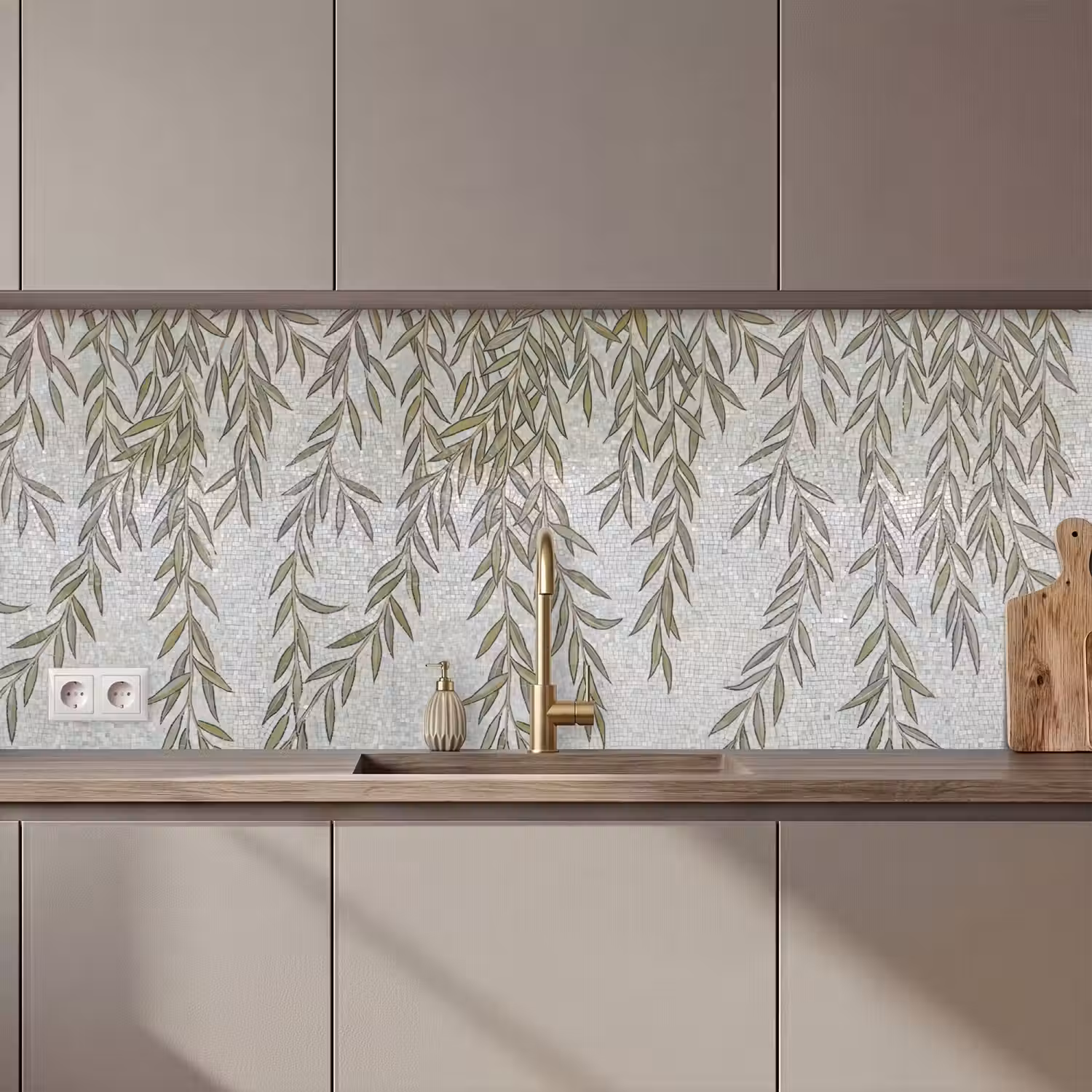 Planten - Mozaïek - Patroon - Groen - Blauw keuken achterwand 2 middel zz_3dshopping