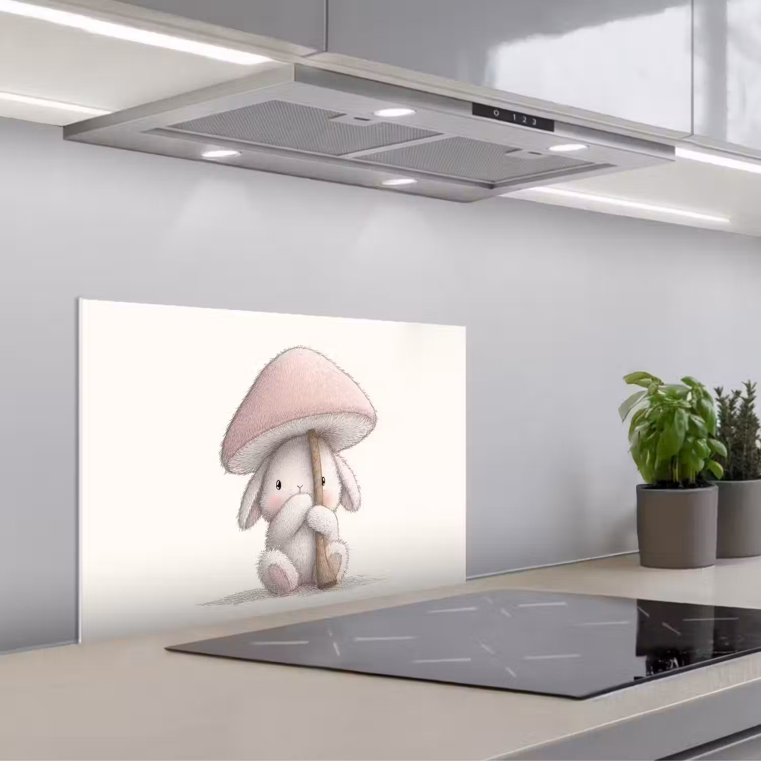Paddenstoel - Konijn - Roze keuken achterwand spatscherm klein -3d_schuin