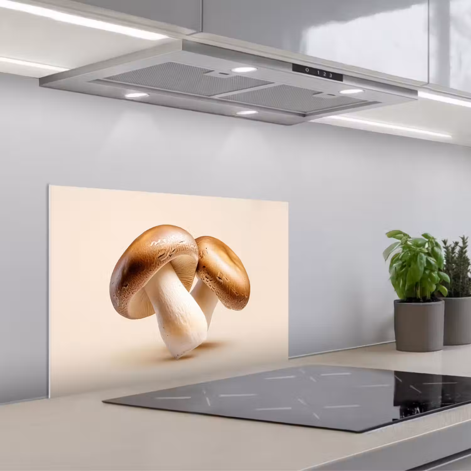 Champignons - Zacht - Beige keuken achterwand spatscherm klein -3d_schuin