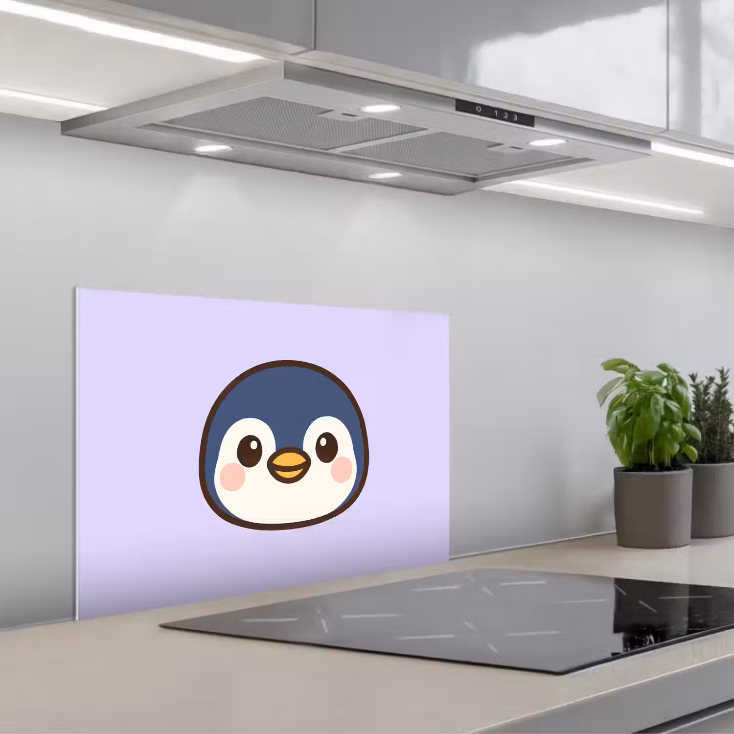 Pinguïn - Paars - Schattig keuken achterwand spatscherm klein -3d_schuin