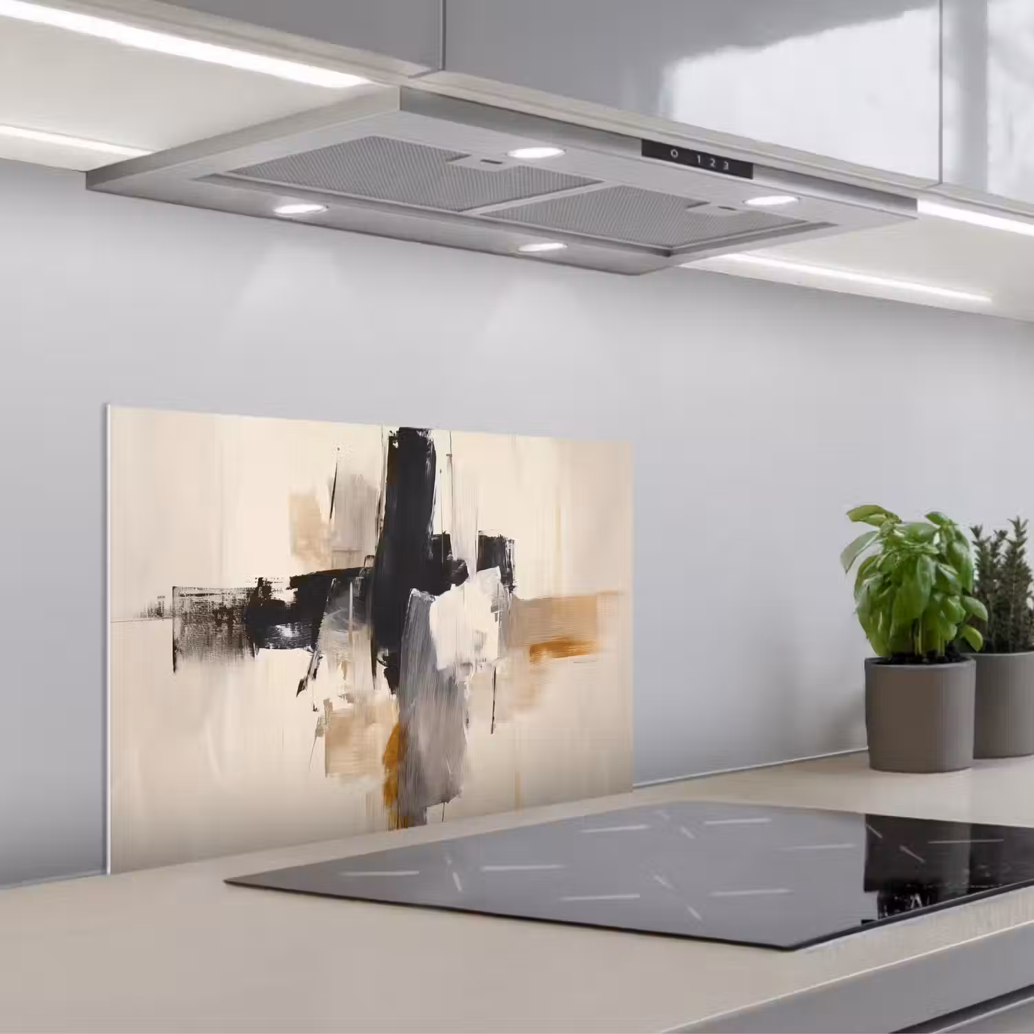 Penseelstreken - Ruw - Abstract - Beige keuken achterwand spatscherm klein -3d_schuin