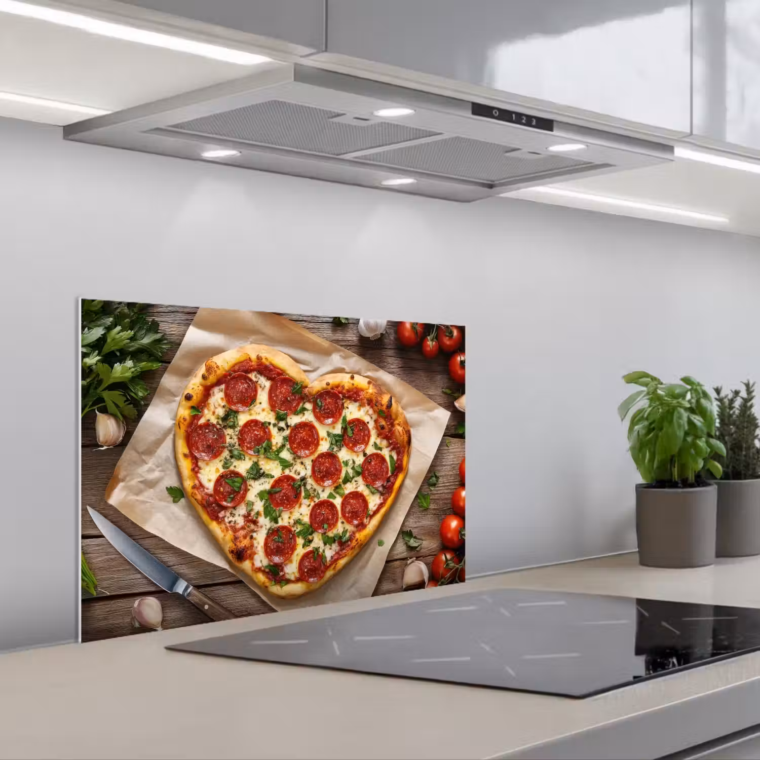 Pizza - Hart - Pepperoni - Tomaat keuken achterwand spatscherm klein -3d_schuin