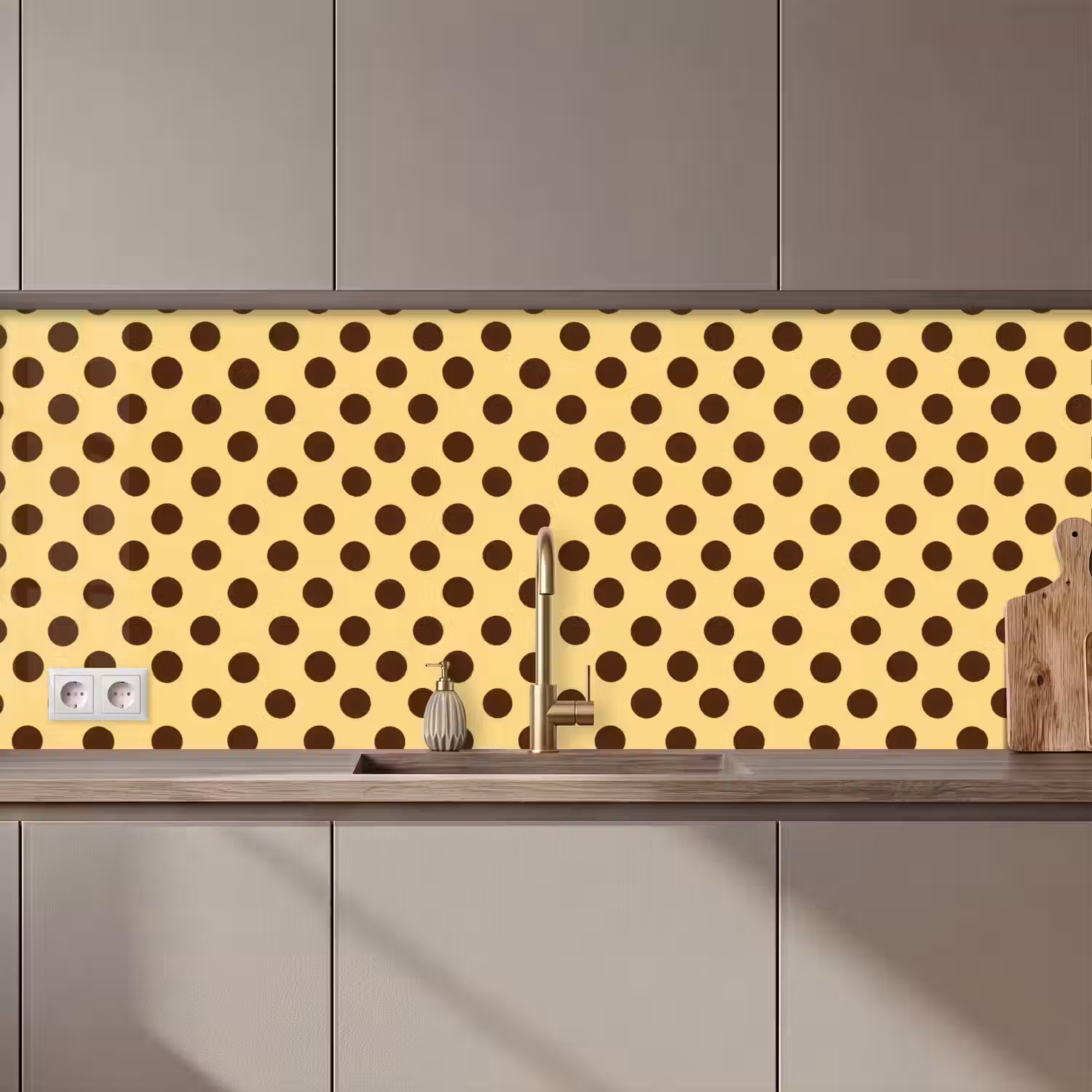 Polka Dot - Stippen - Retro - Geel - Bruin keuken achterwand 2 middel 871 zz_3dshopping