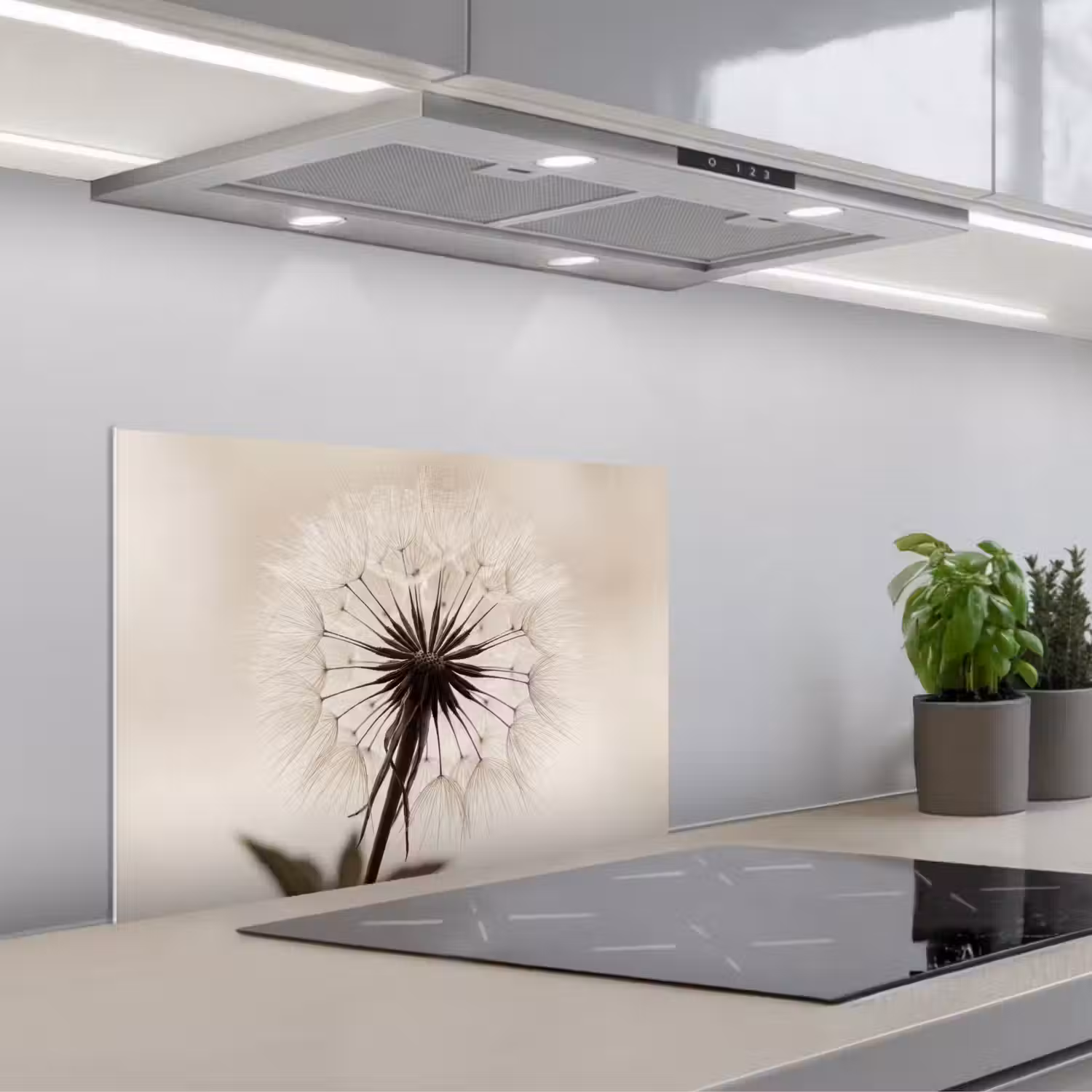 Paardenbloem - Minimalistisch - Wit keuken achterwand spatscherm klein -3d_schuin