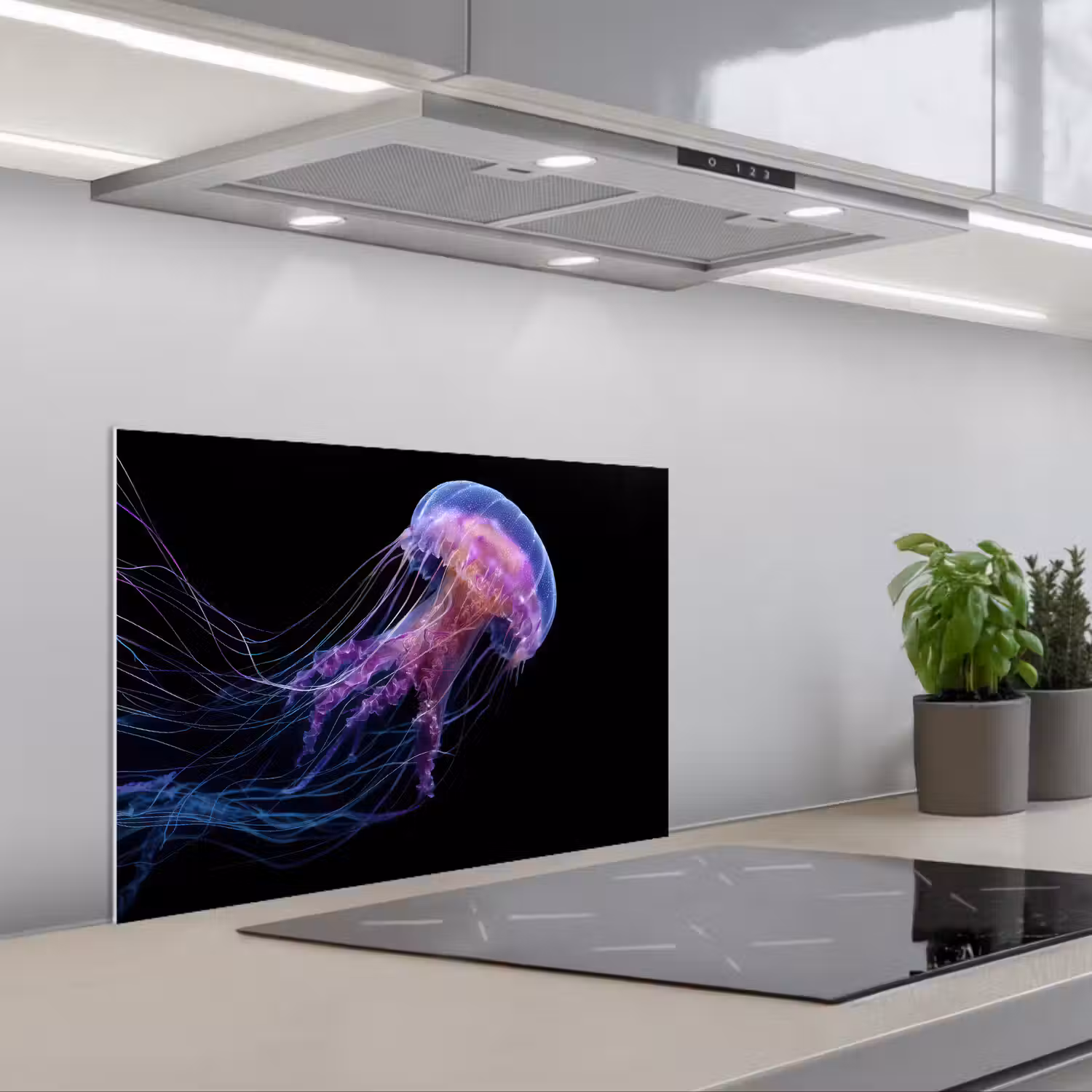 Kwal - Doorzichtig - Roze - Tentakels keuken achterwand spatscherm klein -3d_schuin