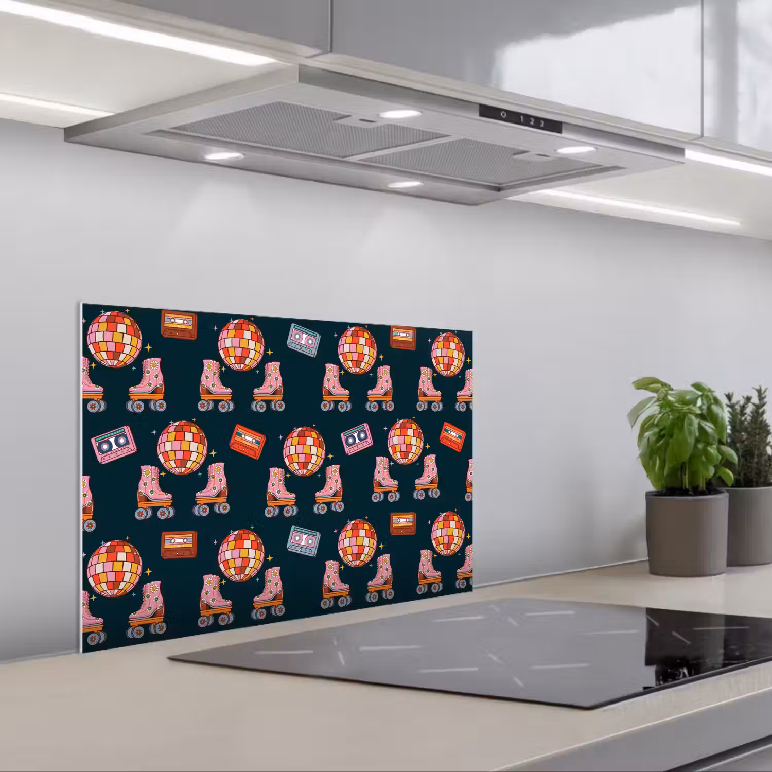 Rolschaatsen - Patroon - Disco keuken achterwand spatscherm klein 900 -3d_schuin