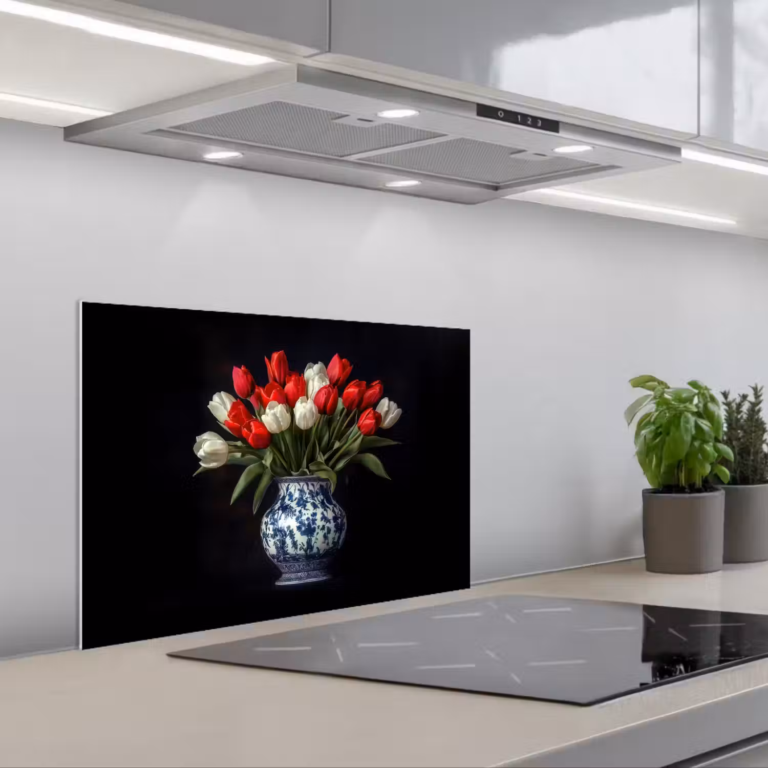 Rode - Bloemen - Tulpen - Vaas keuken achterwand spatscherm klein -3d_schuin