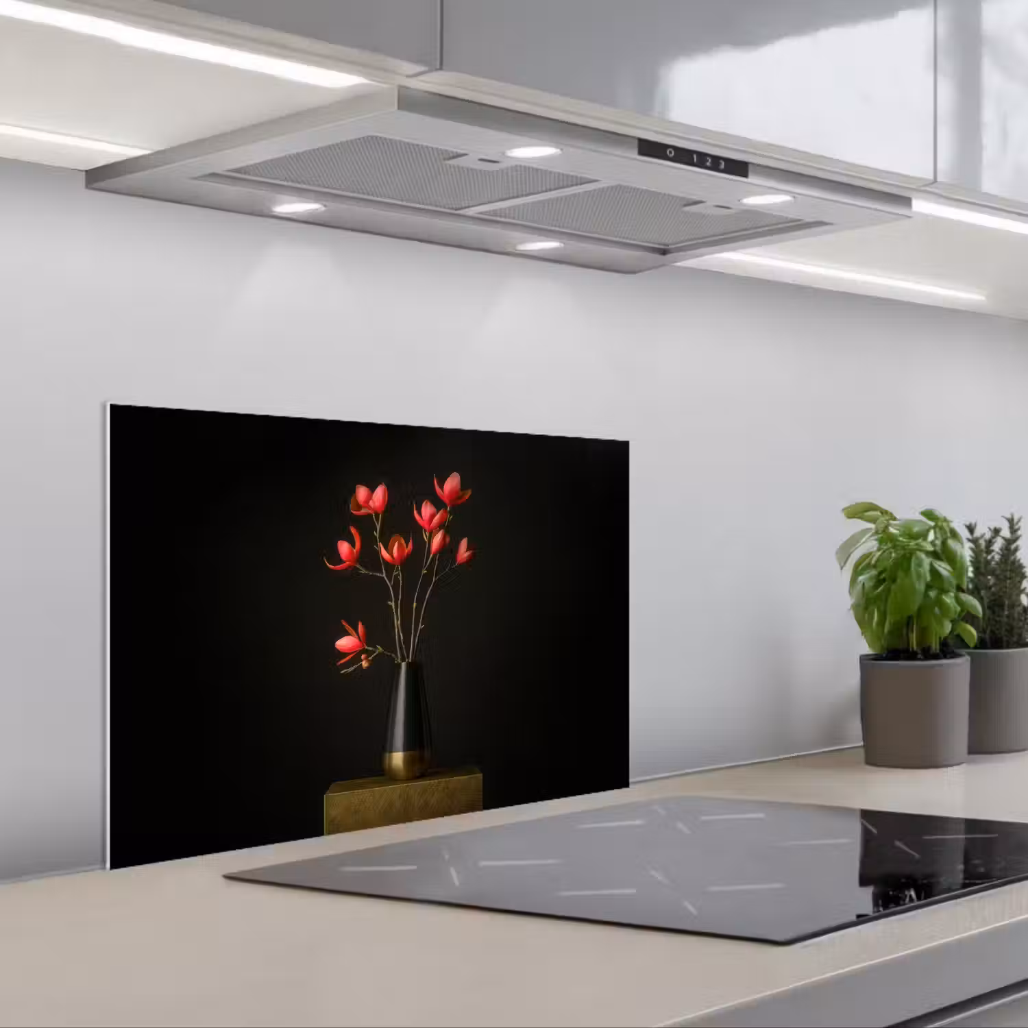 Rode - Bloemen - Vaas keuken achterwand spatscherm klein -3d_schuin