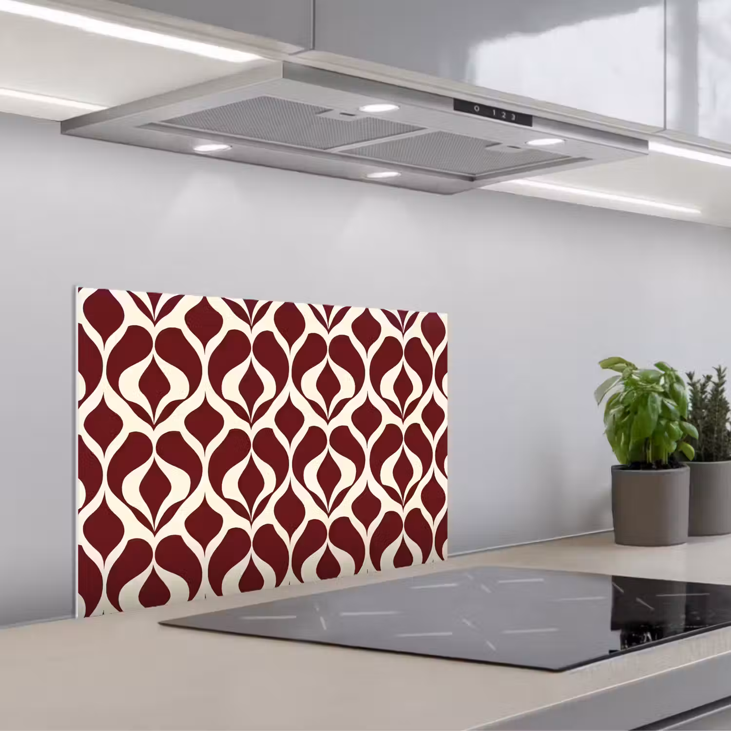 Rood - Druppelpatroon - Grafisch keuken achterwand spatscherm klein 900 -3d_schuin