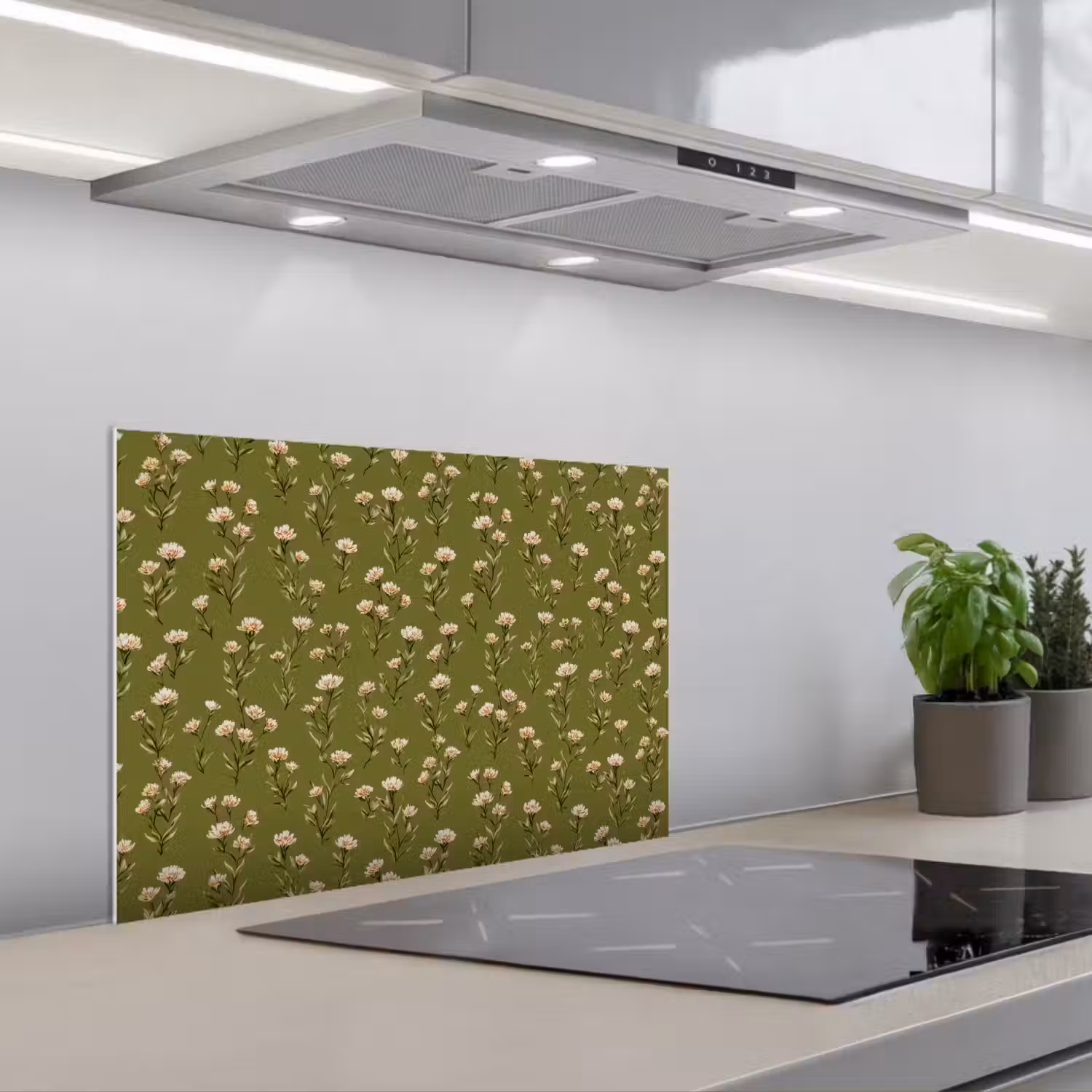 Landelijk - Bloemen - Groen keuken achterwand spatscherm klein 900 -3d_schuin