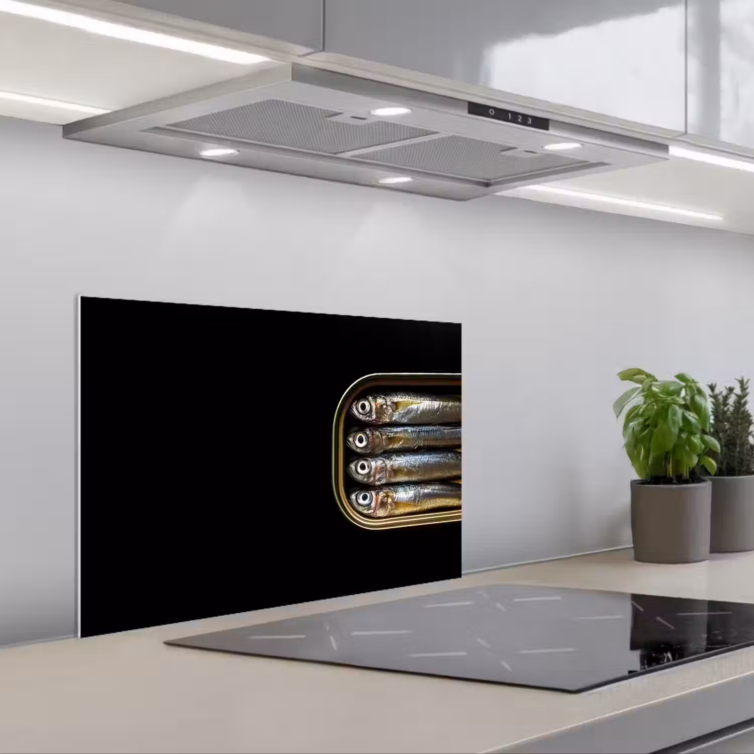Sardines - Blik - Zwart - Vissen keuken achterwand spatscherm klein -3d_schuin