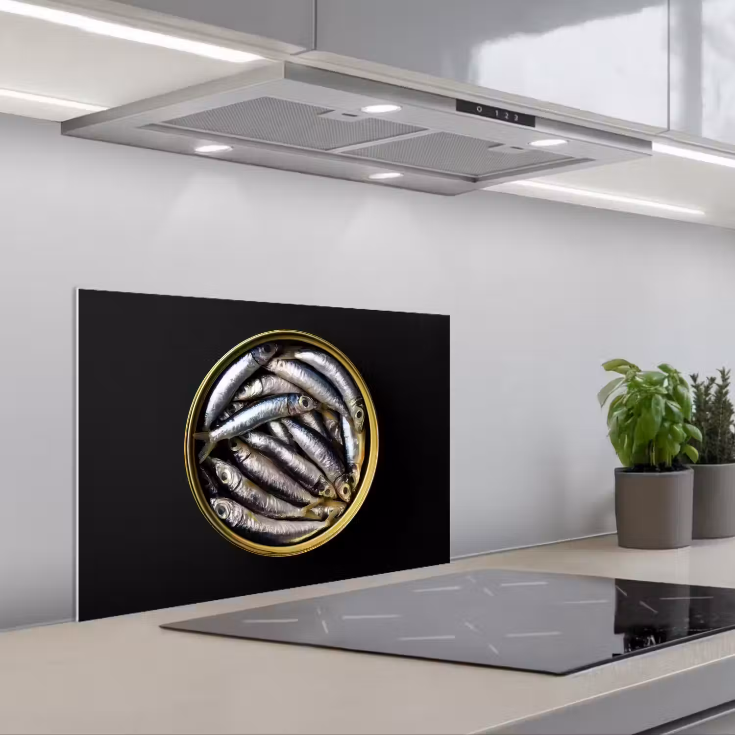 Sardines - Vissen - Rond - Zwart keuken achterwand spatscherm klein -3d_schuin