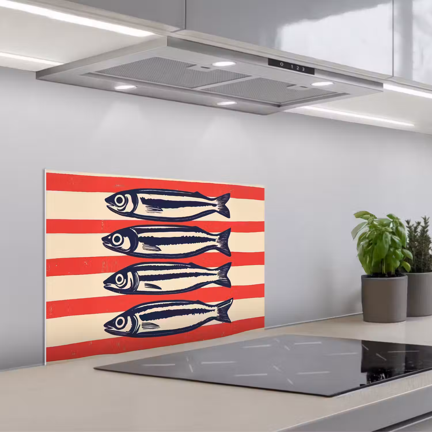 Sardines - Rood en beige strepen keuken achterwand spatscherm klein -3d_schuin