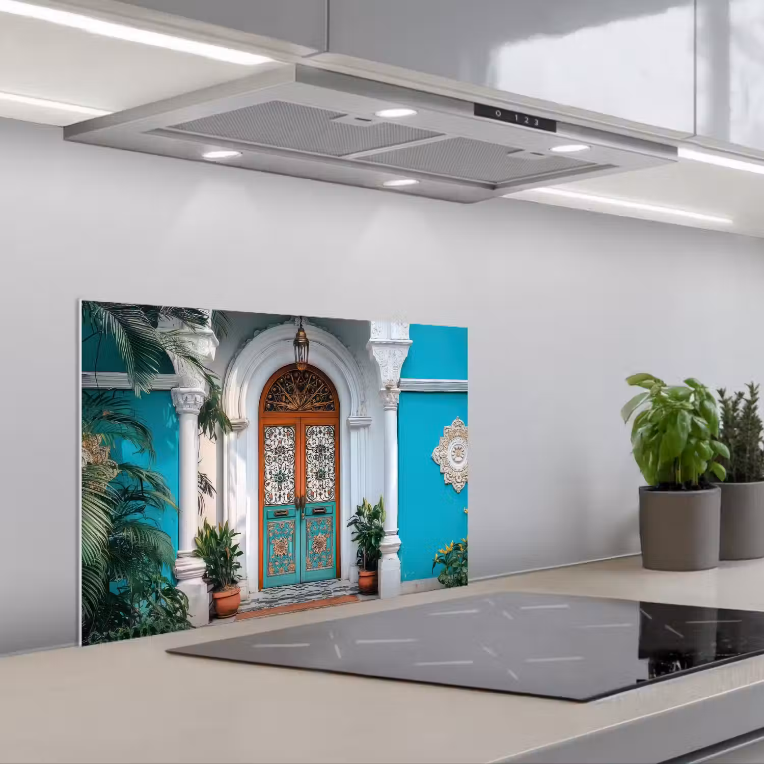 Zuilen - Sierlijke - Deur - Blauw keuken achterwand spatscherm klein -3d_schuin