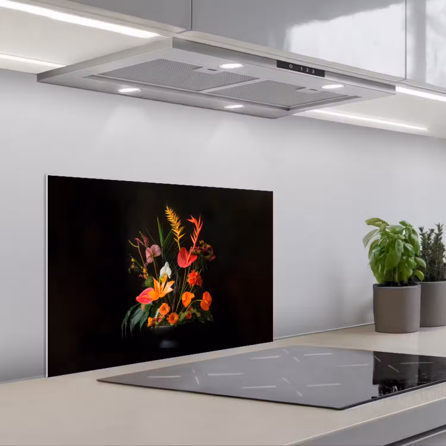 Schaal - Boeket - Bloemen keuken achterwand spatscherm klein -3d_schuin