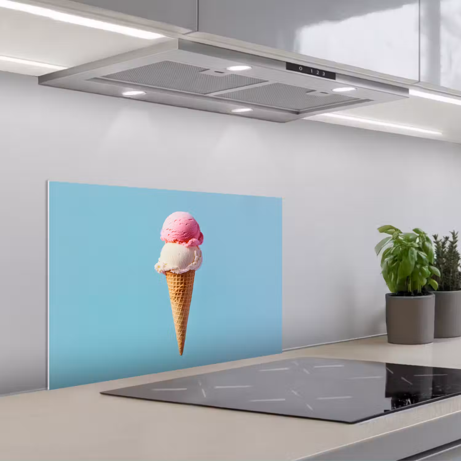 Bolletjes - Schepijs - Hoorntje - Blauw keuken achterwand spatscherm klein -3d_schuin